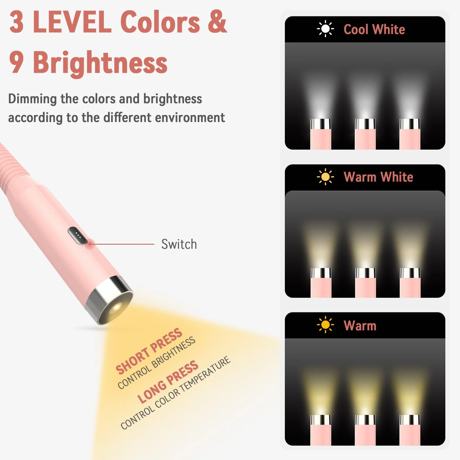 Diboniur Lámpara de Lectura USB Recargable LED, 3 Colores y 3 Niveles de Brillo Ajustables, Luz para Leer en la Cama