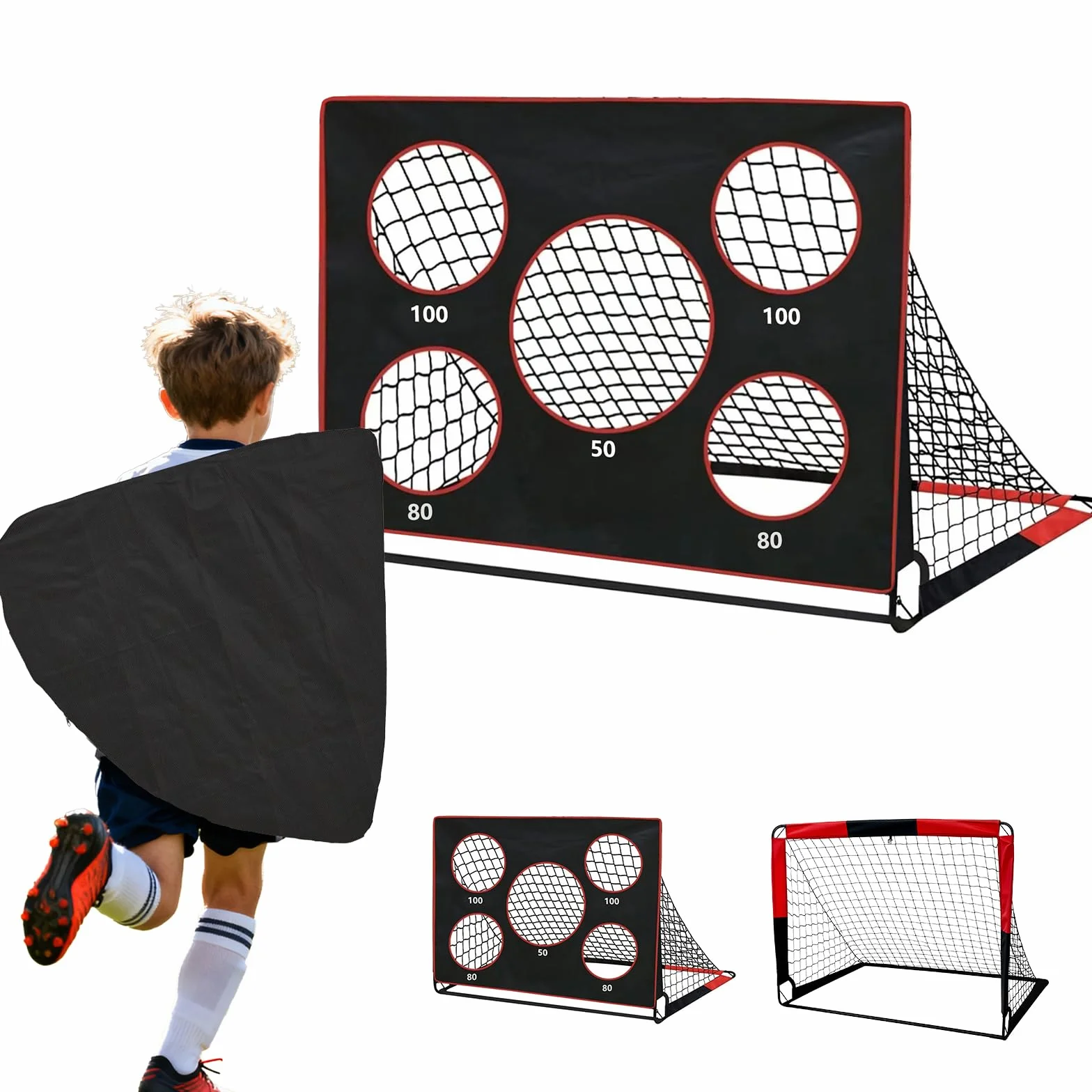 Portería de fútbol infantil 2 en 1 plegable con bolsa de transporte