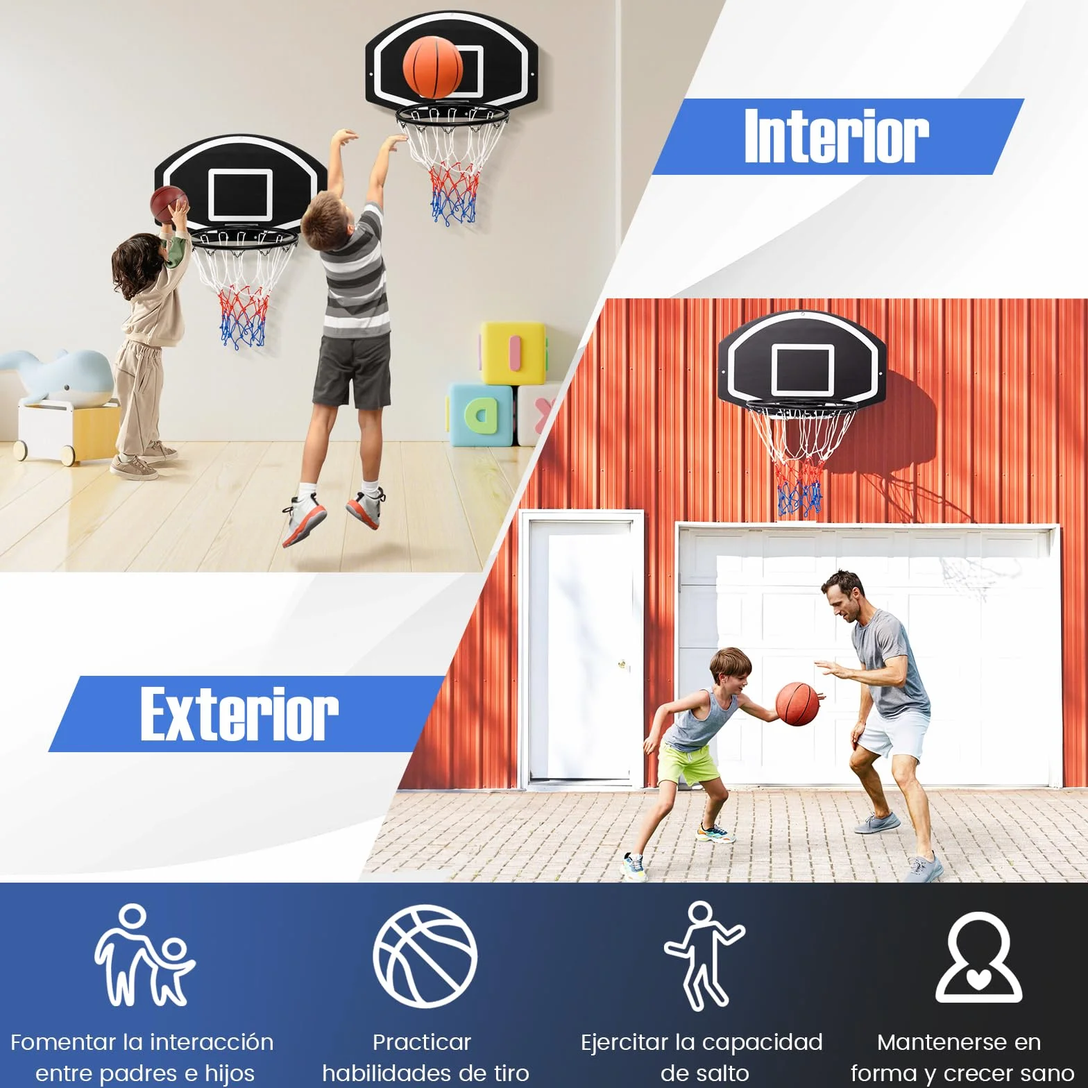 GOPLUS Canasta Baloncesto Montada en la Pared, Tablero 72x45,5cm Exterior e Interior