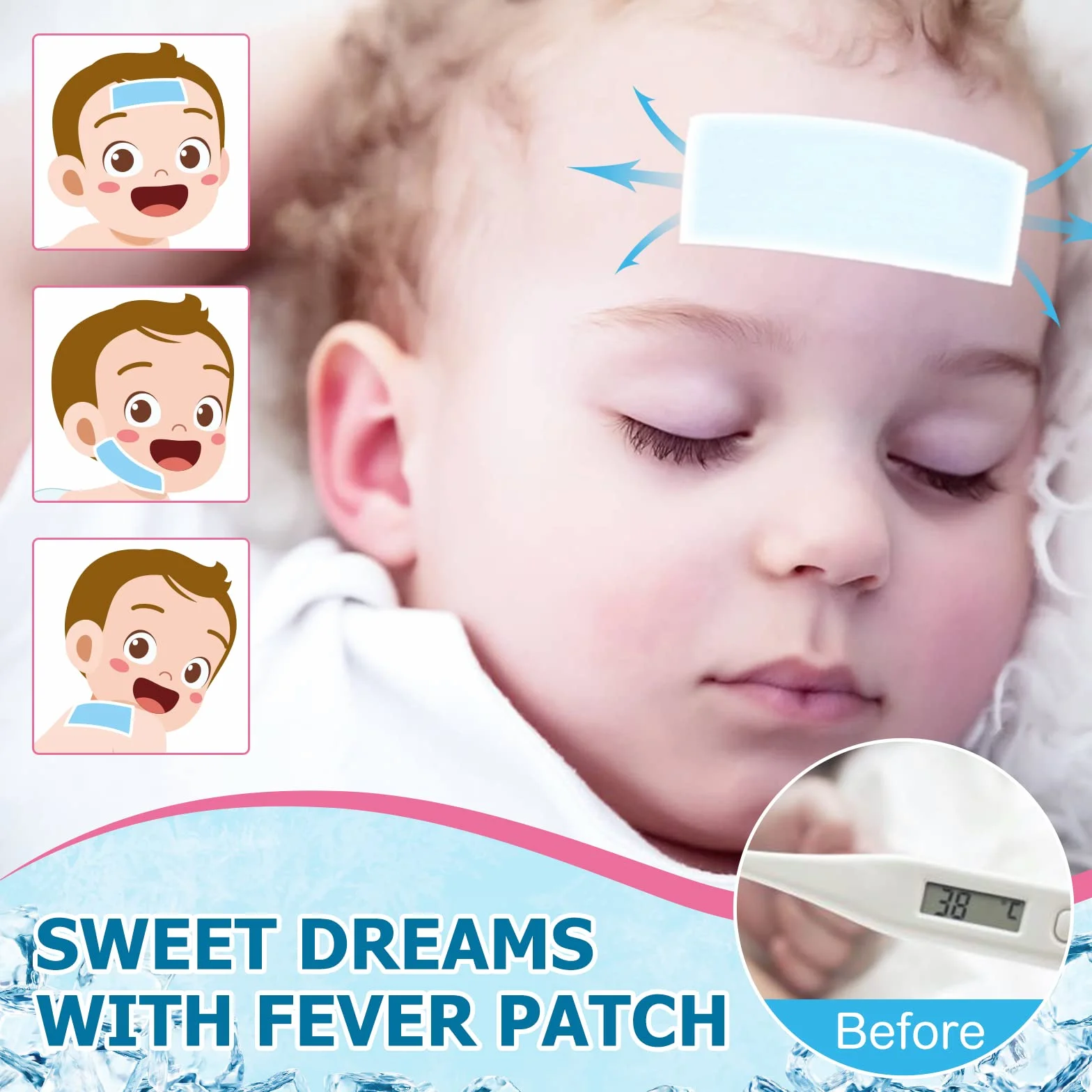 Parches térmicos para fiebre infantil y adultos – Gel refrescante para dolor de cabeza – Almohadillas frontales
