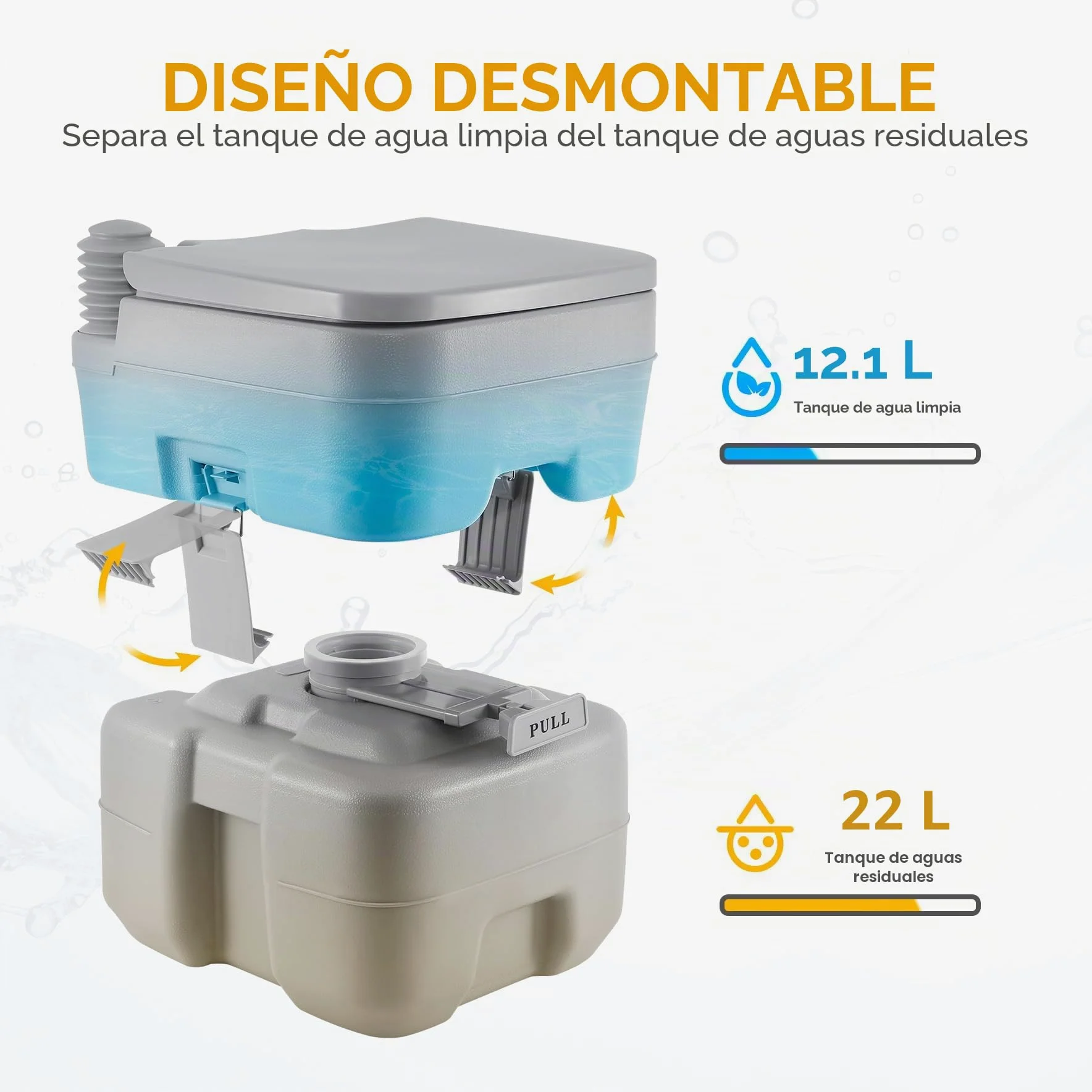 Samger 20L Inodoro Portatil, Químico Baño WC con Tapa de Inodoro, Desmontable Inodoro, Extraíble Químico Carga Máxima de 130kg para Autocaravana Camping RV