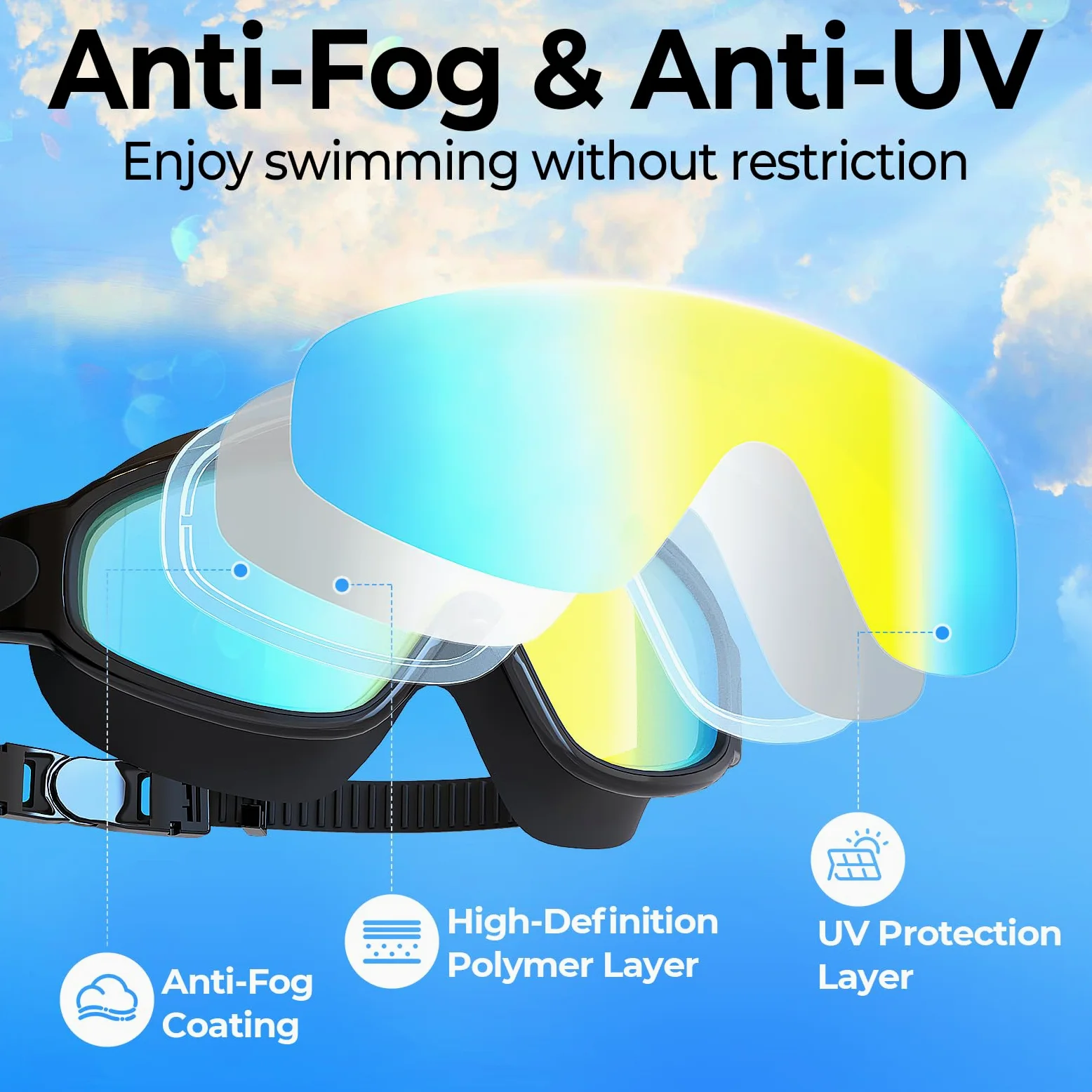 VegoVia Paquete de 2 gafas de natación para adultos, jóvenes, hombres y mujeres | Gafas de natación antivaho para piscina, protección UV, sin fugas, de silicona, tapones para los oídos, agua abierta