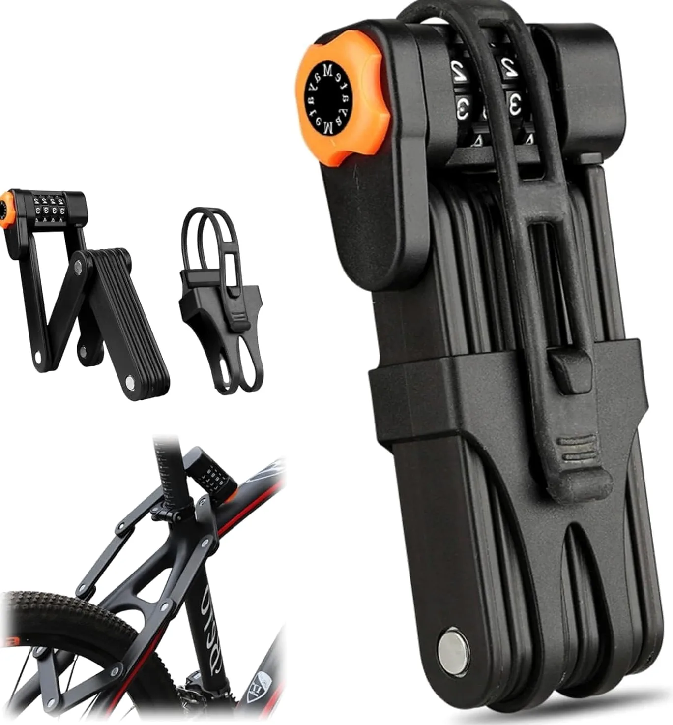 Candado plegable para bicicleta, acero endurecido ligero, mecanismo antipalanca, diseño compacto para bicicletas eléctricas, scooters y bicicletas de carretera