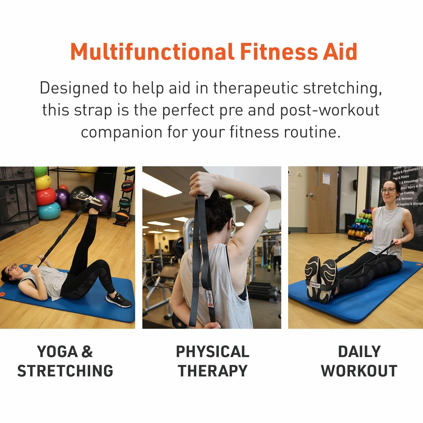 Body Sport Correa elástica estática - Correa elástica tejida duradera con bucles para ejercicios de yoga y gimnasio en el hogar - Para estiramientos previos y posteriores al entrenamiento - Correa