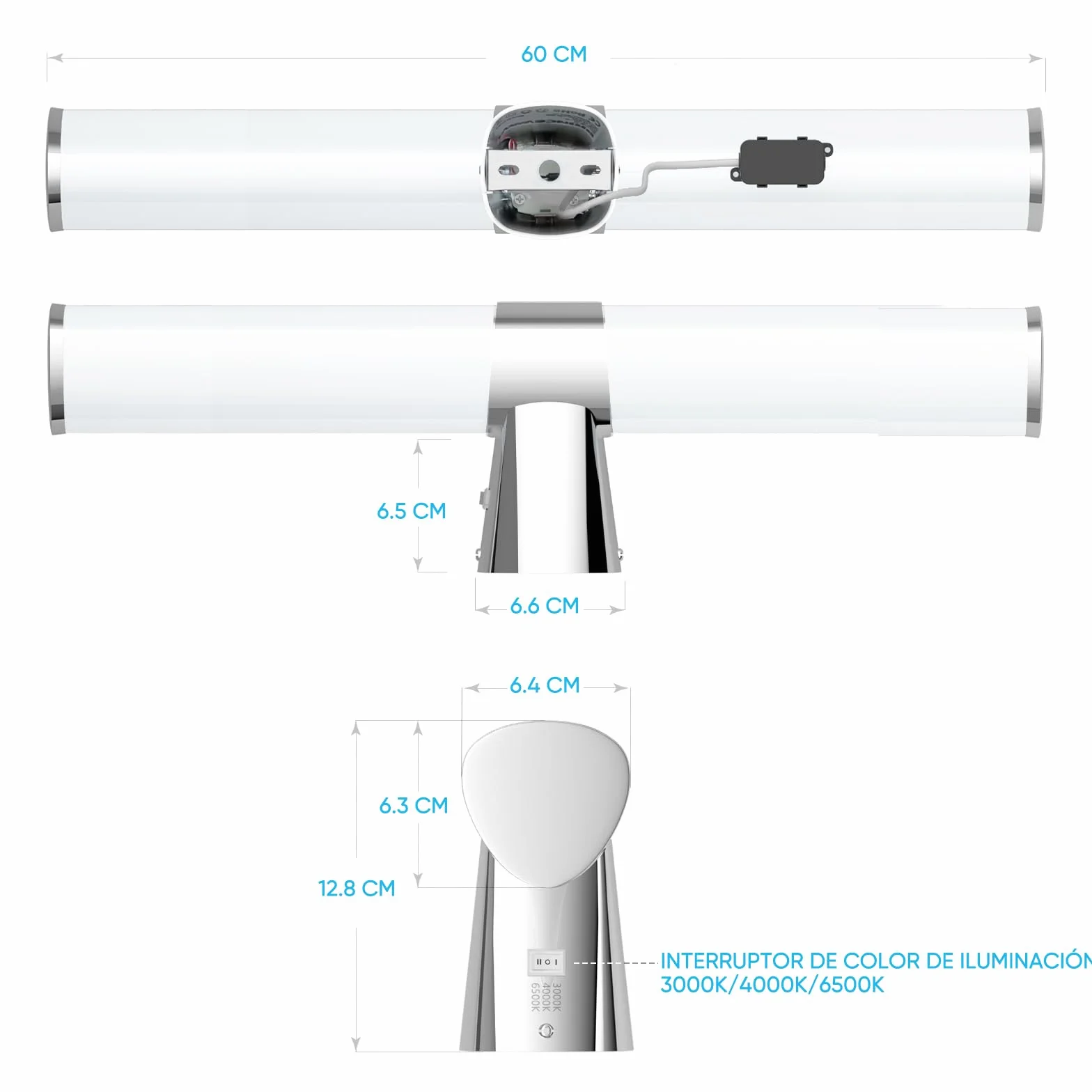 Lámpara Aplique de Pared LED 60cm 15W 1500Lm IP44 Plateada Luz Cálida Neutra Fría