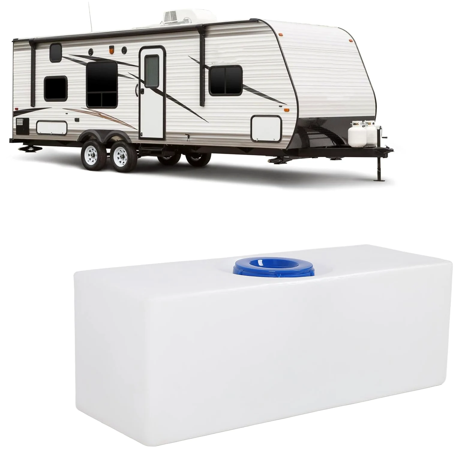 Drfeify Tanque de Retención de Agua Dulce para Vehículos Recreativos de 15 Galones, Tanque de Agua LLDPE para Vehículos Recreativos con Entrada de 130 Mm, Diseño Resistente a Fugas de una Pieza, 750