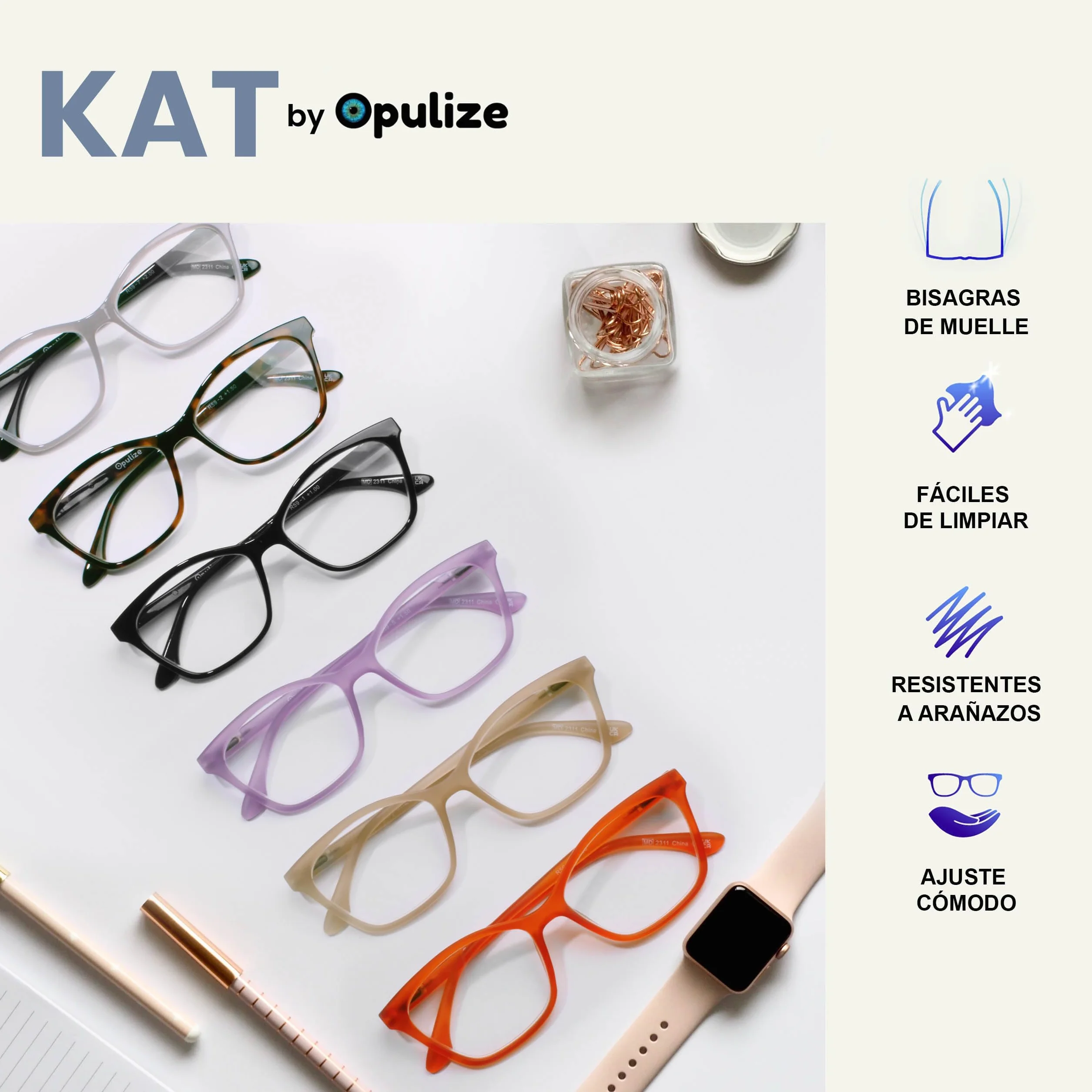 OPULIZE KAT Gafas de Lectura Malva Mate +1.50 Bisagras de Muelle