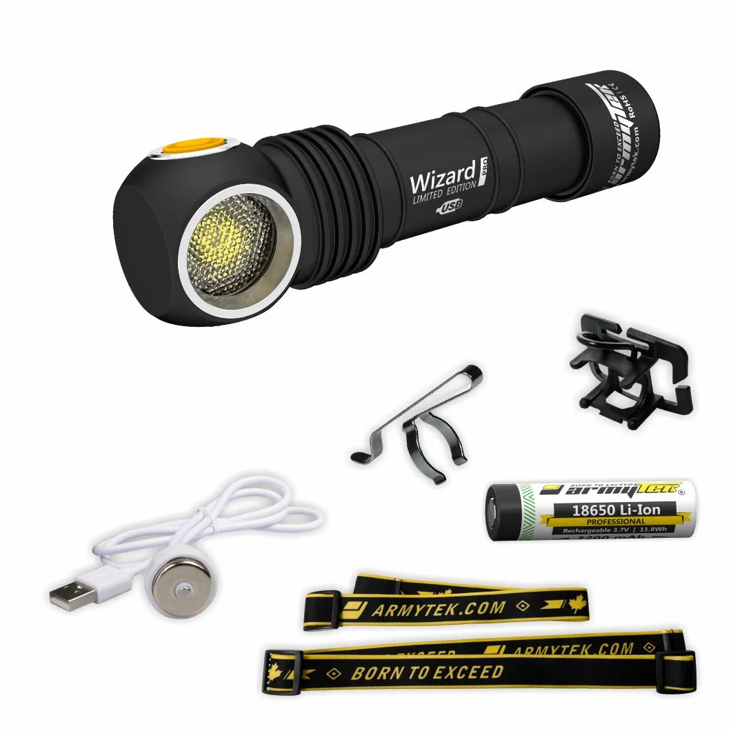 Linterna frontal LED Armytek Wizard Pro Nichia Blanco neutral 1400 lúmenes recargable por USB + Batería 18650 Li-Ion