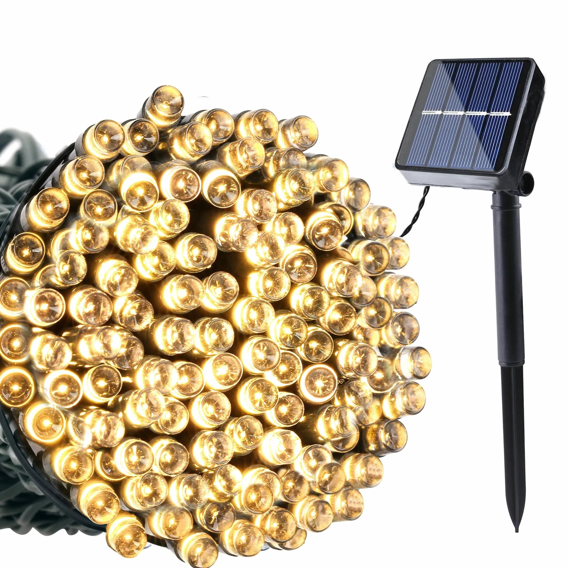Guirlanda Solar para Exteriores 12m 100 Led Resistente a la Intemperie 8 Modos Impermeable Blanco Cálido