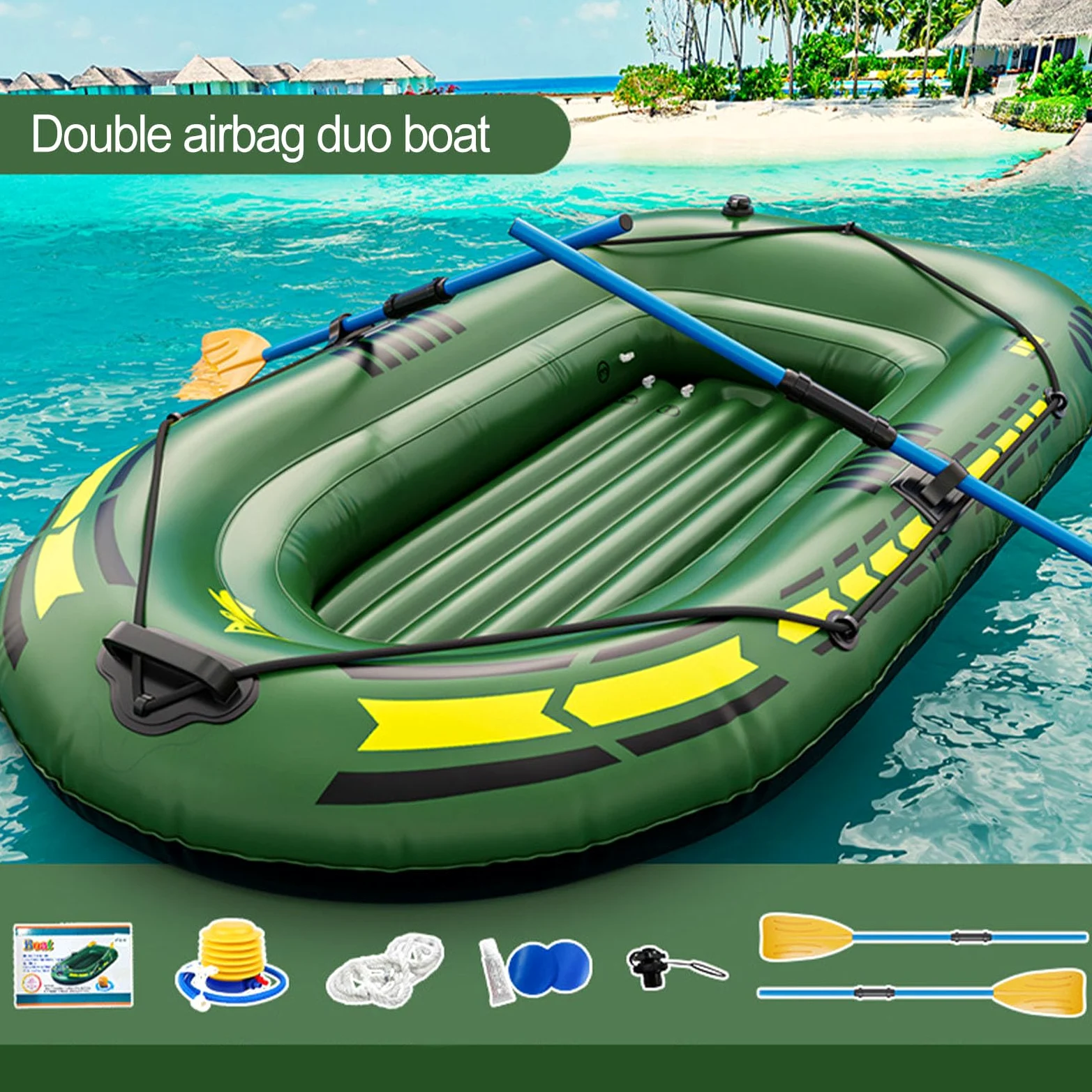 Barcos inflables para Adultos, Bote de soplado, balsa de Pesca Inflable | bomba de pie, paleta, kit de reparación, válvula de aire, remo de dos personas de PVC,herramienta de buceo, aventuras acuátic