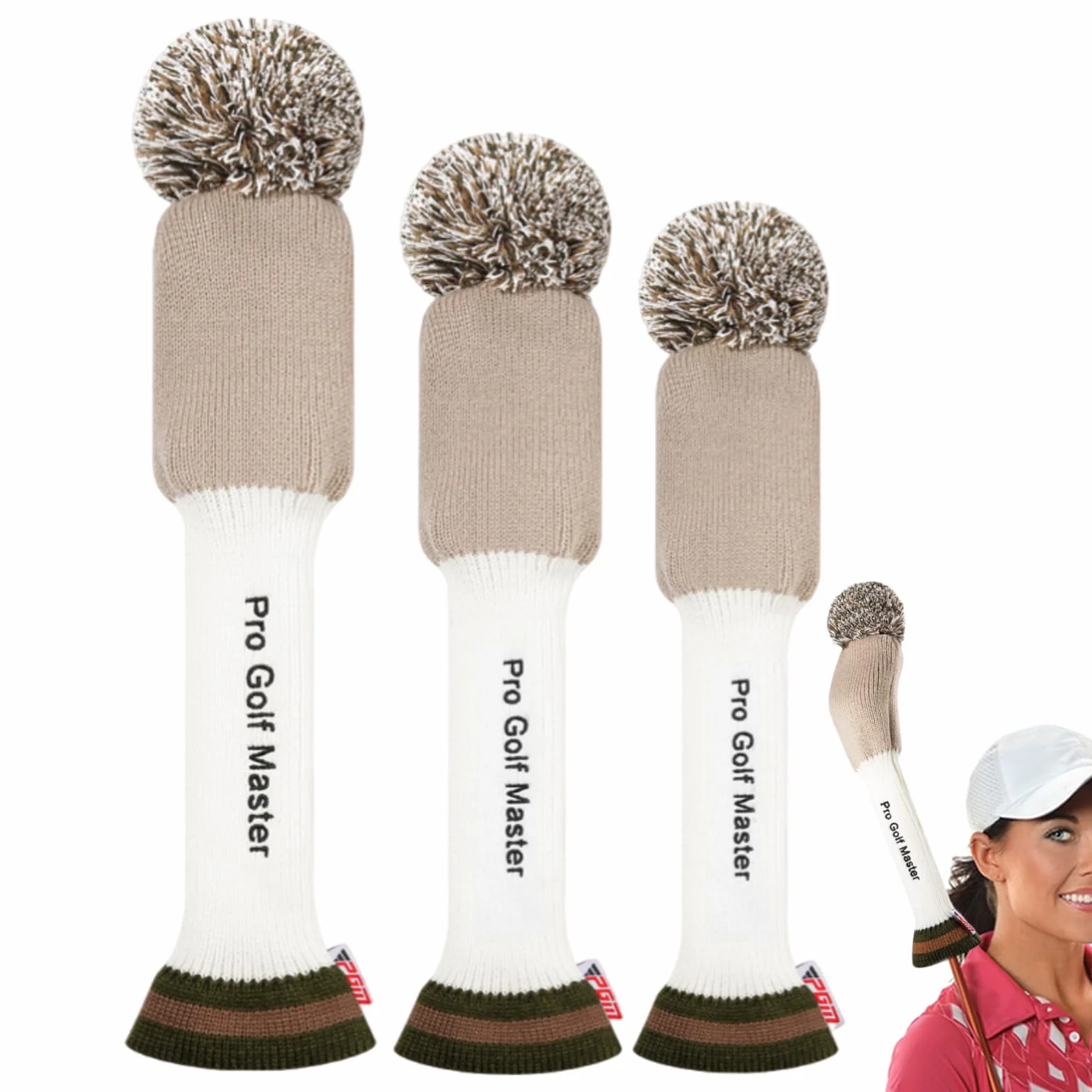 Fundas para Cabezas De Palos De Golf: 3 Piezas De Calle Tejida, para Cabezas Híbridas, Protección Universal para Palos De Madera, De Lana Bordada, Accesorio para Golf De Cuello Largo | Par