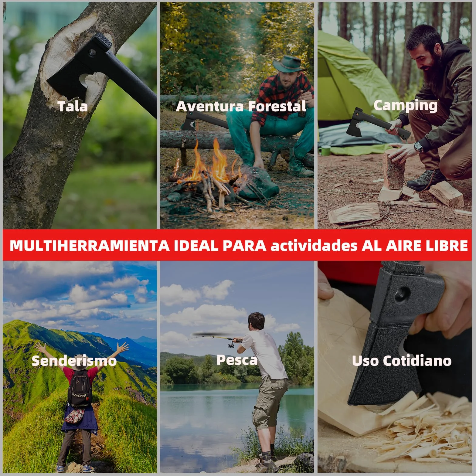 ZKH Hacha Camping 6 en 1 Herramienta Multifunción Supervivencia Ligera