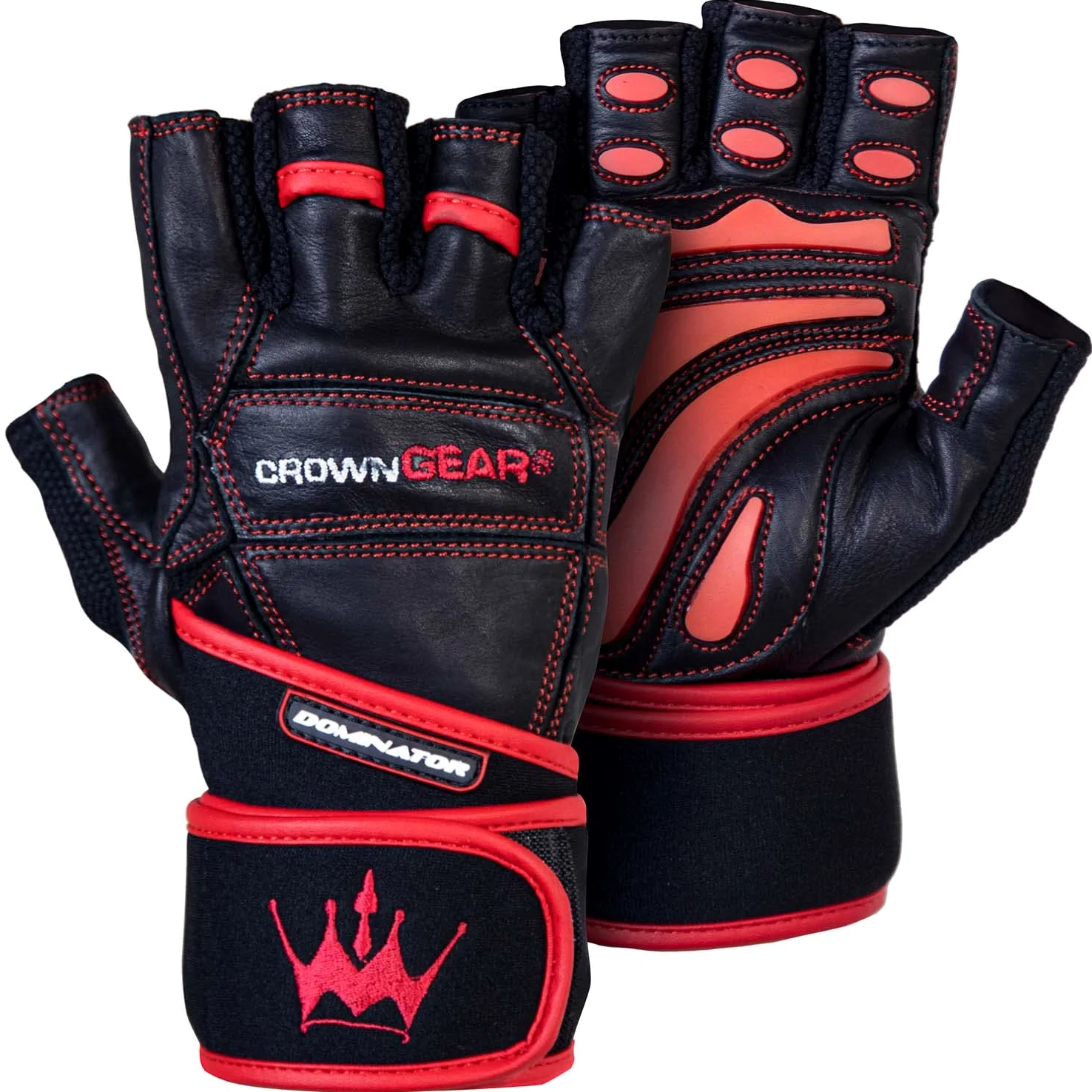 Guantes de pesas para gimnasio Fitness Crossfit Bodybuilding – Guantes de entrenamiento para hombre y mujer – Dominator piel guantes de entrenamiento de Crossfit Cruz W. correa de muñeca Wrap – mejor levantamiento de pesas guantes con muñequera para traba
