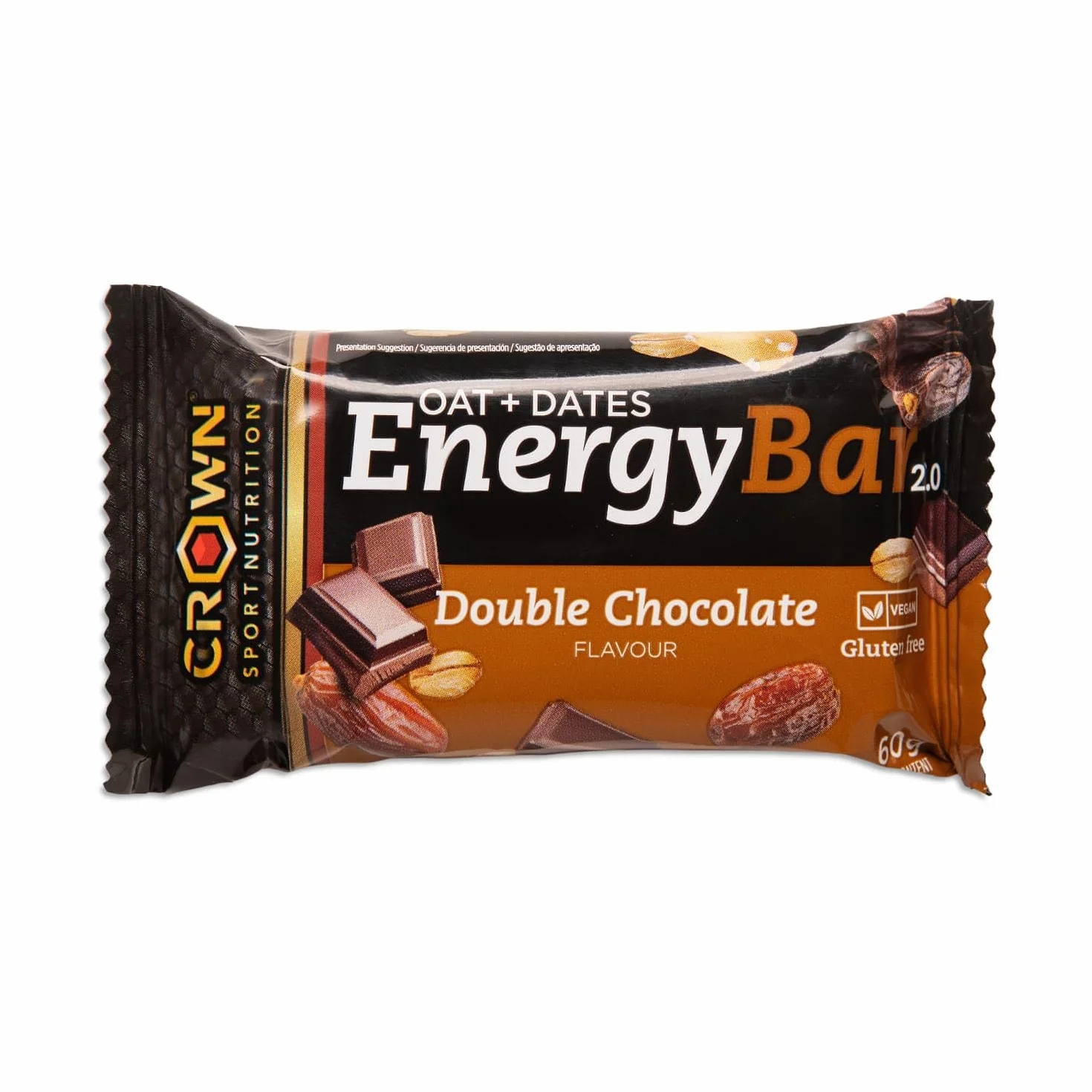 Crown Sport Nutrition Energy Bar 2.0 Barrita Energética Avena sin Gluten 35% Pasta de Dátil 22% Caja 12 x 60 g Vegana