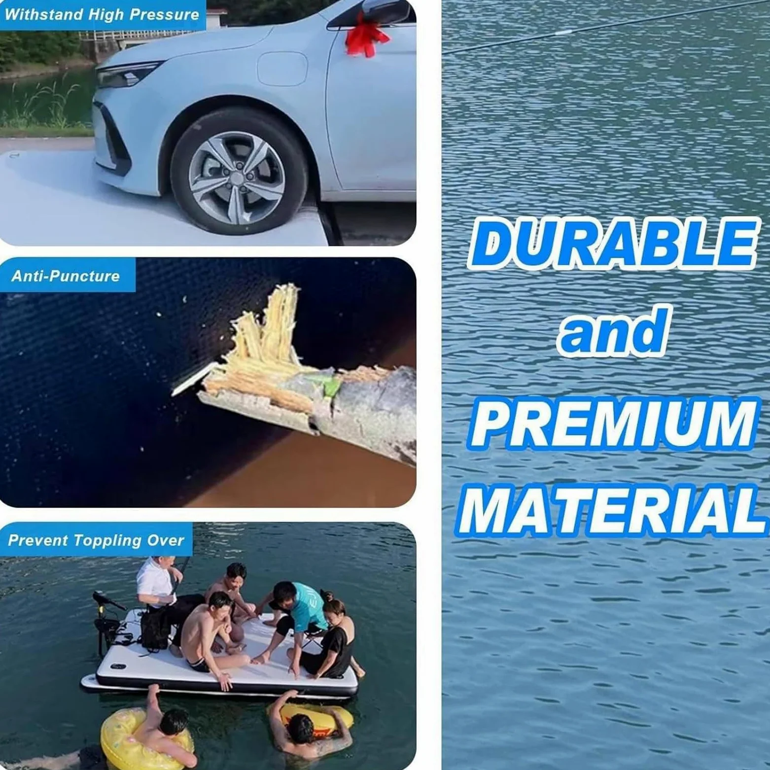 Plataforma Pesca Inflable y Plegable 2 m, con Paredes reforzadas 30 cm y Capacidad 200 kg (440 LB); Plataforma Flotante para Lagos, Ampliable con Soporte para Motor, Kit Completo.