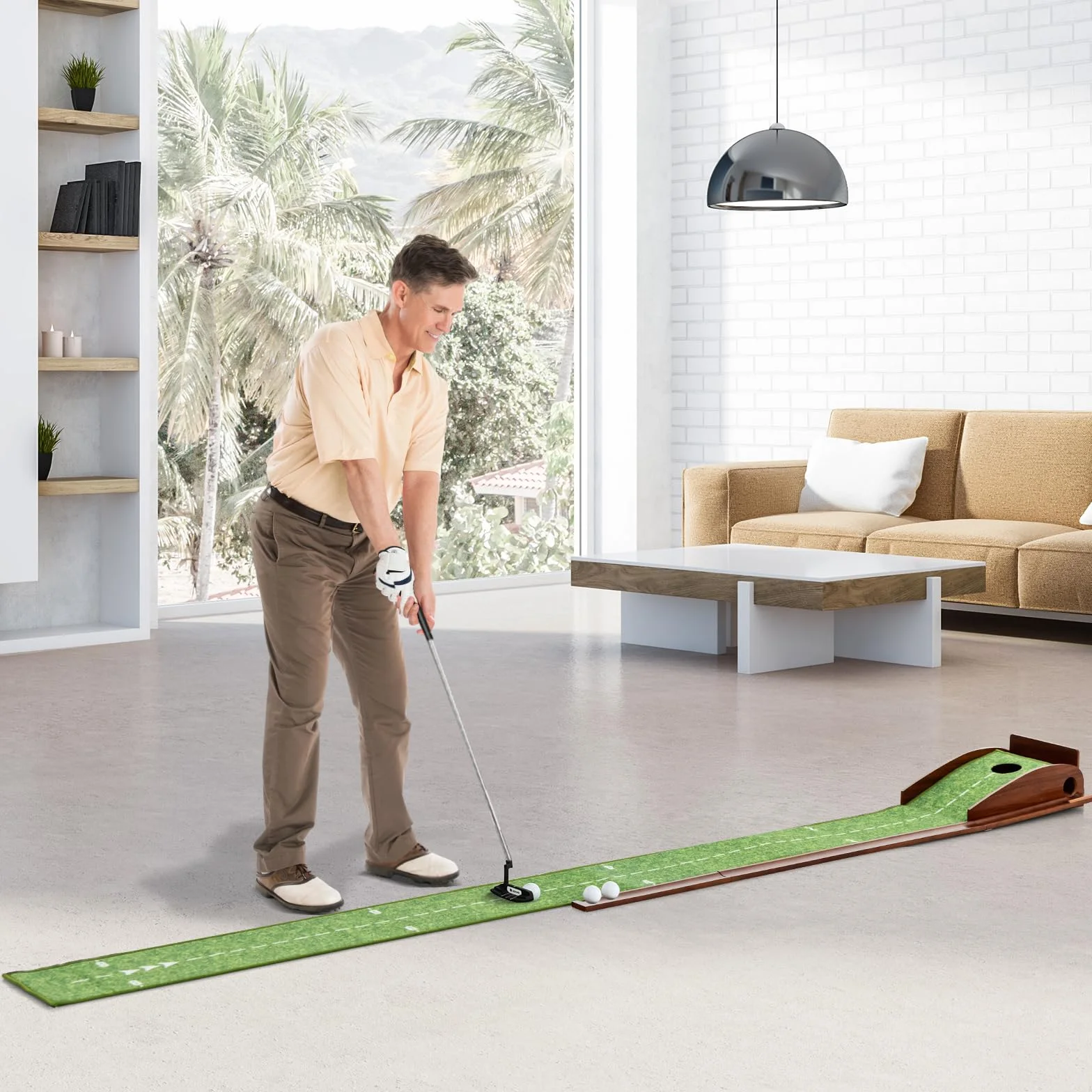 COSTWAY Mini Golf, Alfombra de Putting de Entrenamiento de Golf Interior y Exteriores, 1/2/3 Tamaños De Orificios, Retorno automático de la Bola, 3 Pelotas, Cesped de Minigolf (1 Orificio)