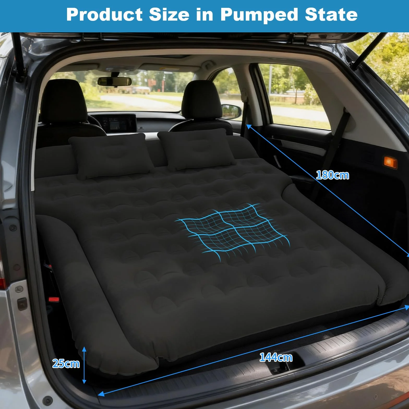 Colchón para Coche de Aire Plegable Asiento Trasero para Viajes y Camping Negro