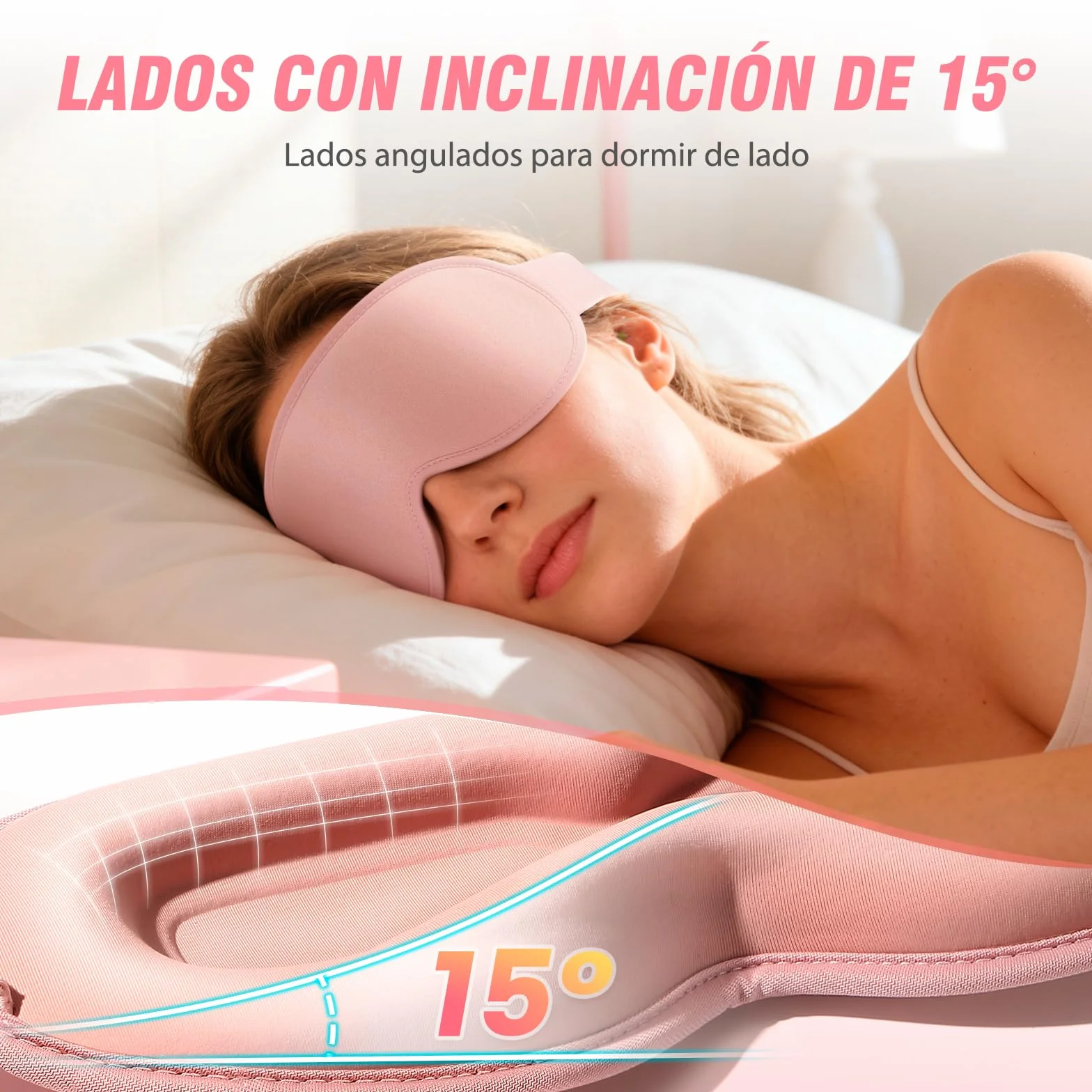 GRIFEMA Antifaz para Dormir 3D Opaco, Máscara sin Presión Ocular, Correa Ajustable, Rosa