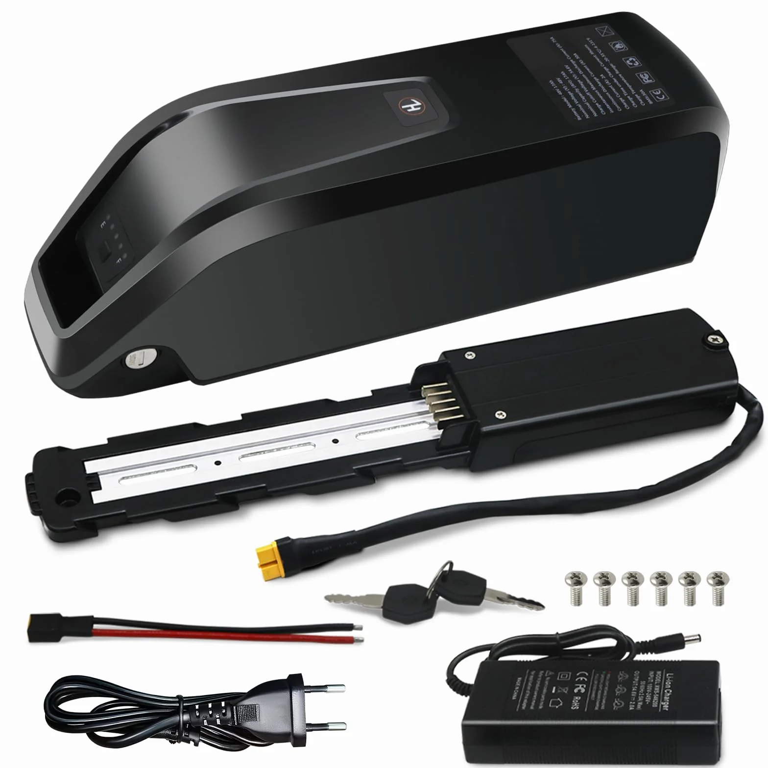 36V 48V Batería Ebike Bicicleta eléctrica 8Ah/10Ah/15Ah/20Ah Hailong Batería con 30A BMS, Cargador rápido 2A, Salida USB, Cierre Seguro, Placa Base 5 Pin, para Motor 0-1400W