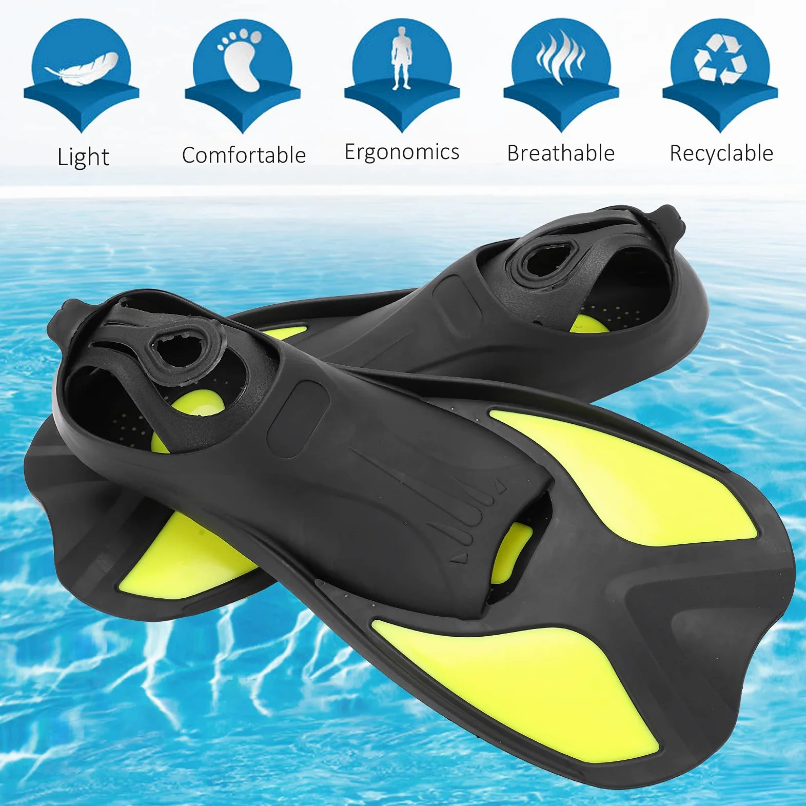 Alvinlite Aletas De Natación, Aletas De Esnórquel, Aletas De Buceo, Aletas De Equipo De Esnórquel, Aletas Cortas De Tamaño De Viaje para Adultos, Niños, Hombres, Mujeres, Entrenamiento De Natación(L)