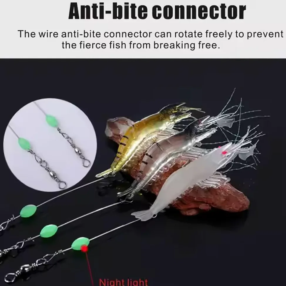 Cebos de pesca, Camarones luminosos artificiales,Señuelo de pesca luminoso,con anzuelo afilado,Señuelo de silicona suave,Gancho afilado for aparejos de camarones,Juego de cebo suave de silicona artifi