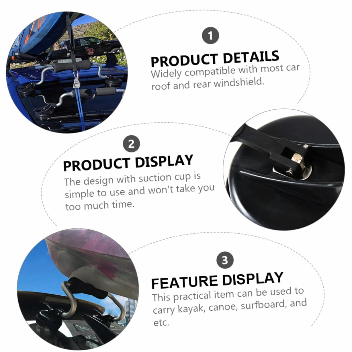 Toyvian Rodillo para Kayak y Canoa de Aleación de Aluminio con Ventosa, Soporte Resistente con Espuma Protectora y Capacidad Máxima de 40kg para Techo de Coche