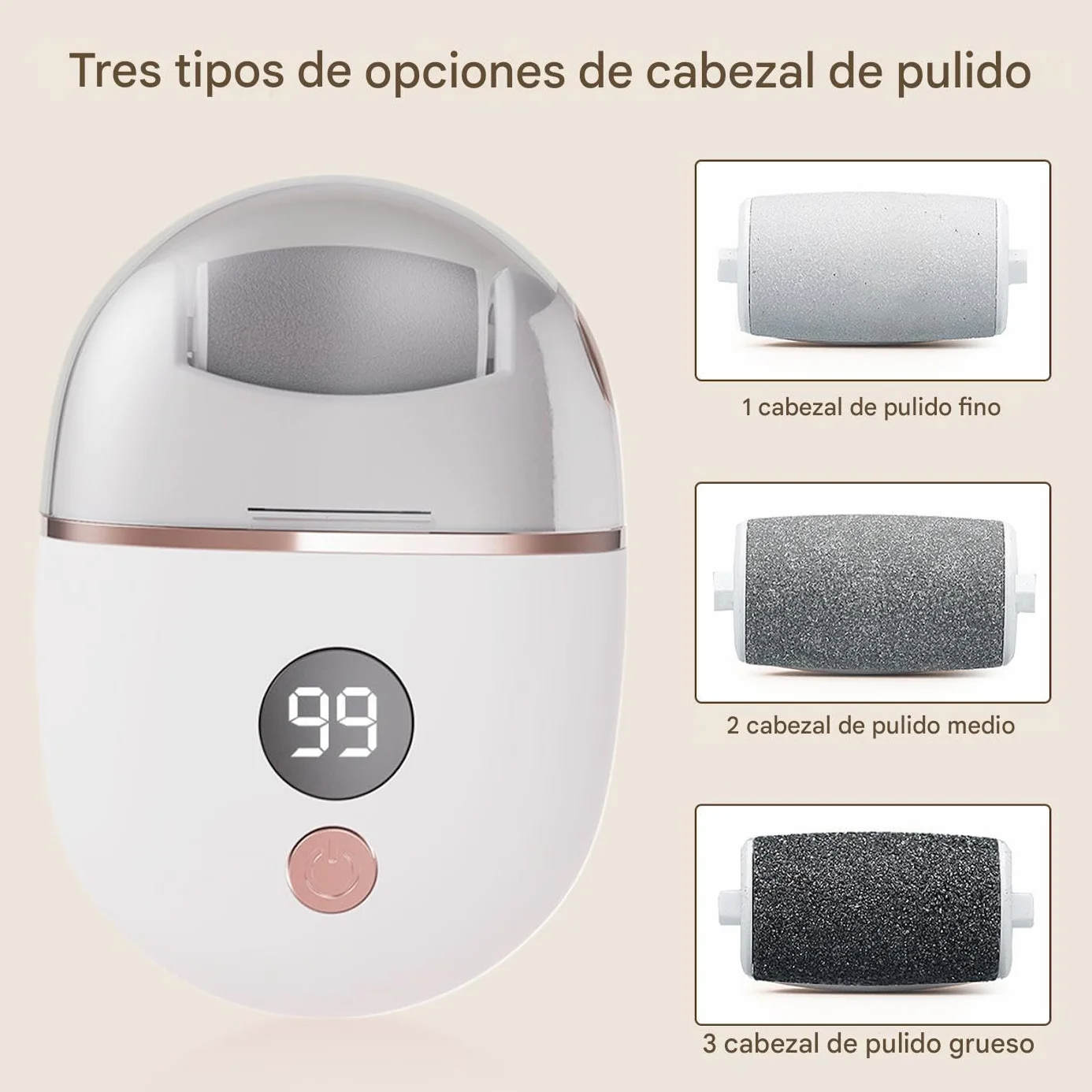Removedor Eléctrico de Callos para Pies, Recortadora Recargable con 3 Cabezales
