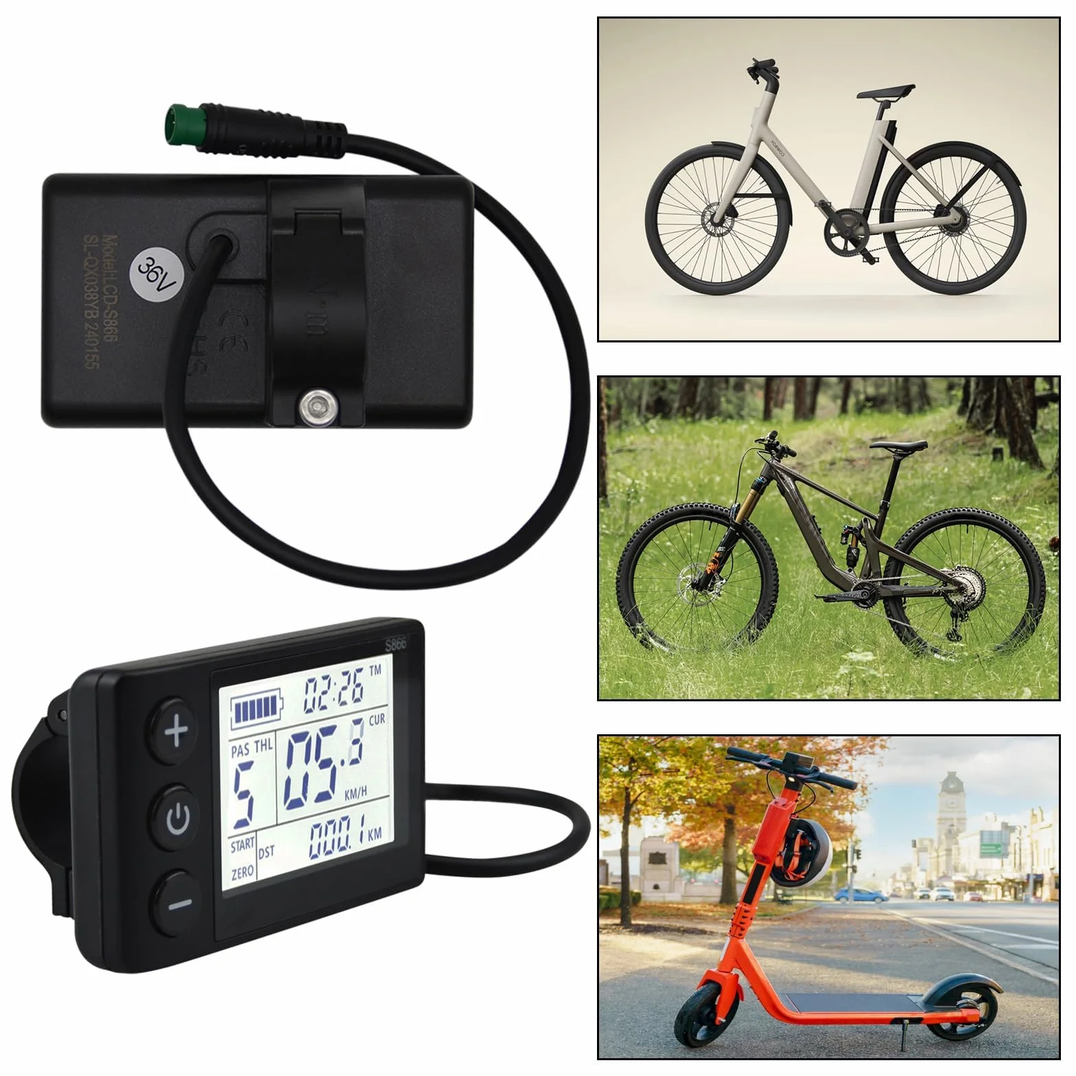 Pantalla LCD S866 para Bicicleta Eléctrica 5 Pines Impermeable 24V 36V 48V