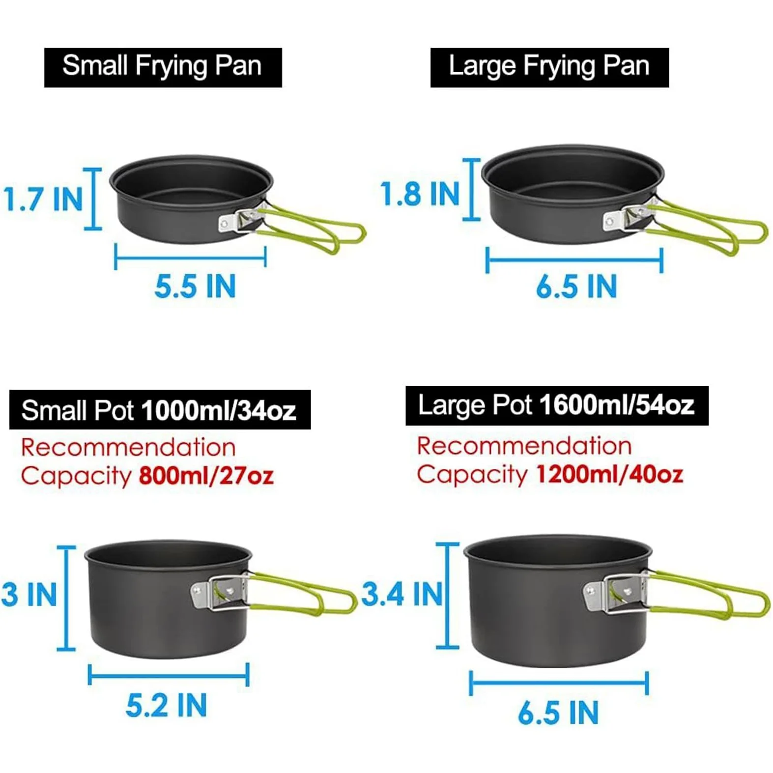 Olla Para Camping De Cocinar Sartenes y Planchas Antiadherentes | Equipo para Camping y Acampada para Excursionismo, Aire Libre, Picnic y Cocina para 2 a 3 Personas