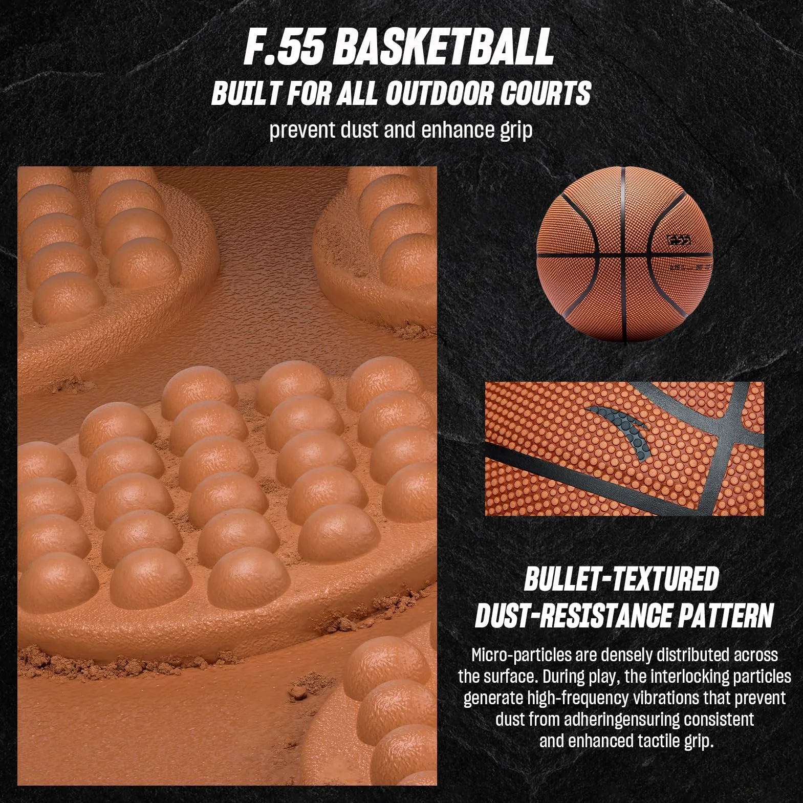 ANTA Balón de baloncesto f.55 para exteriores con piel sintética resistente al polvo, carcasa de nivel de torneo, tamaño 5/6/7