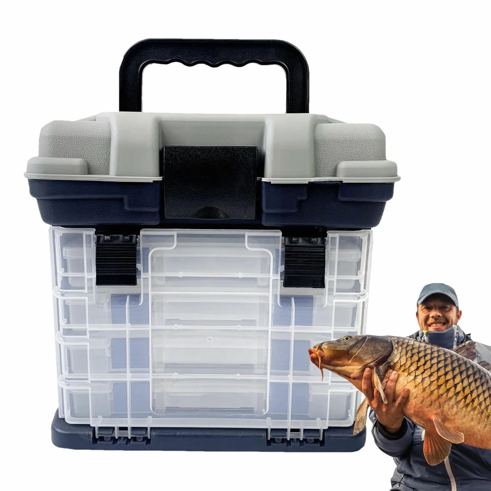 Estuche de de 4 capas con asa, caja de aparejos de, gran capacidad, 4 capas, caja de aparejos de, bandejas de almacenamiento de aparejos, caja de aparejos de portátil | 4 capas, de aparejos de, bandejas de almacenamiento de aparejos, de aparejos de portát