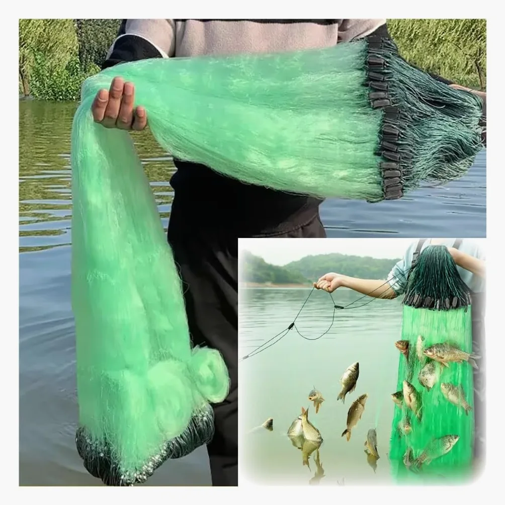Red de Pesca de 3 Capas, 82-328 pies, Red hundida, atrapa más Peces fácilmente, Red de Lanzamiento, reutilización con Flotador, Malla de 2,3-12 cm