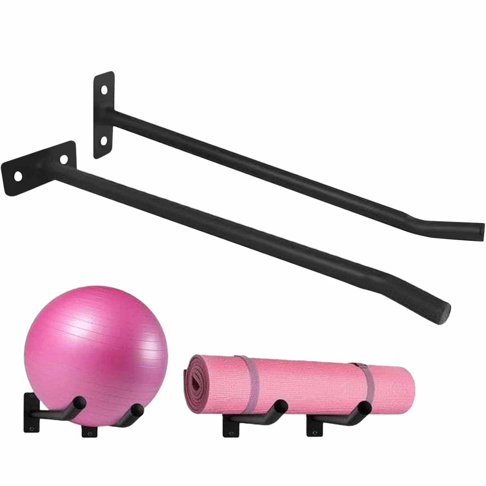 Montaje de pared de bola de ejercicio | Monta de pared de soporte de pelota de 2x, accesorios de gimnasia para el hogar de servicio pesado, organizador de almacenamiento de equipos de fitness para gim