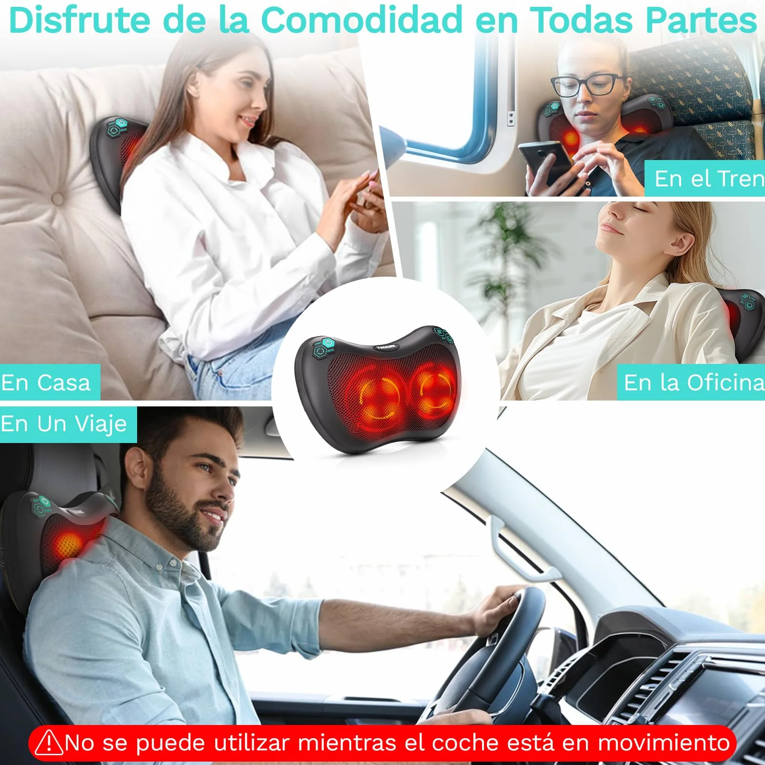 Masajeador Shiatsu para Espalda con 8 Nudos y 3 Velocidades Rotación Ambas Direcciones