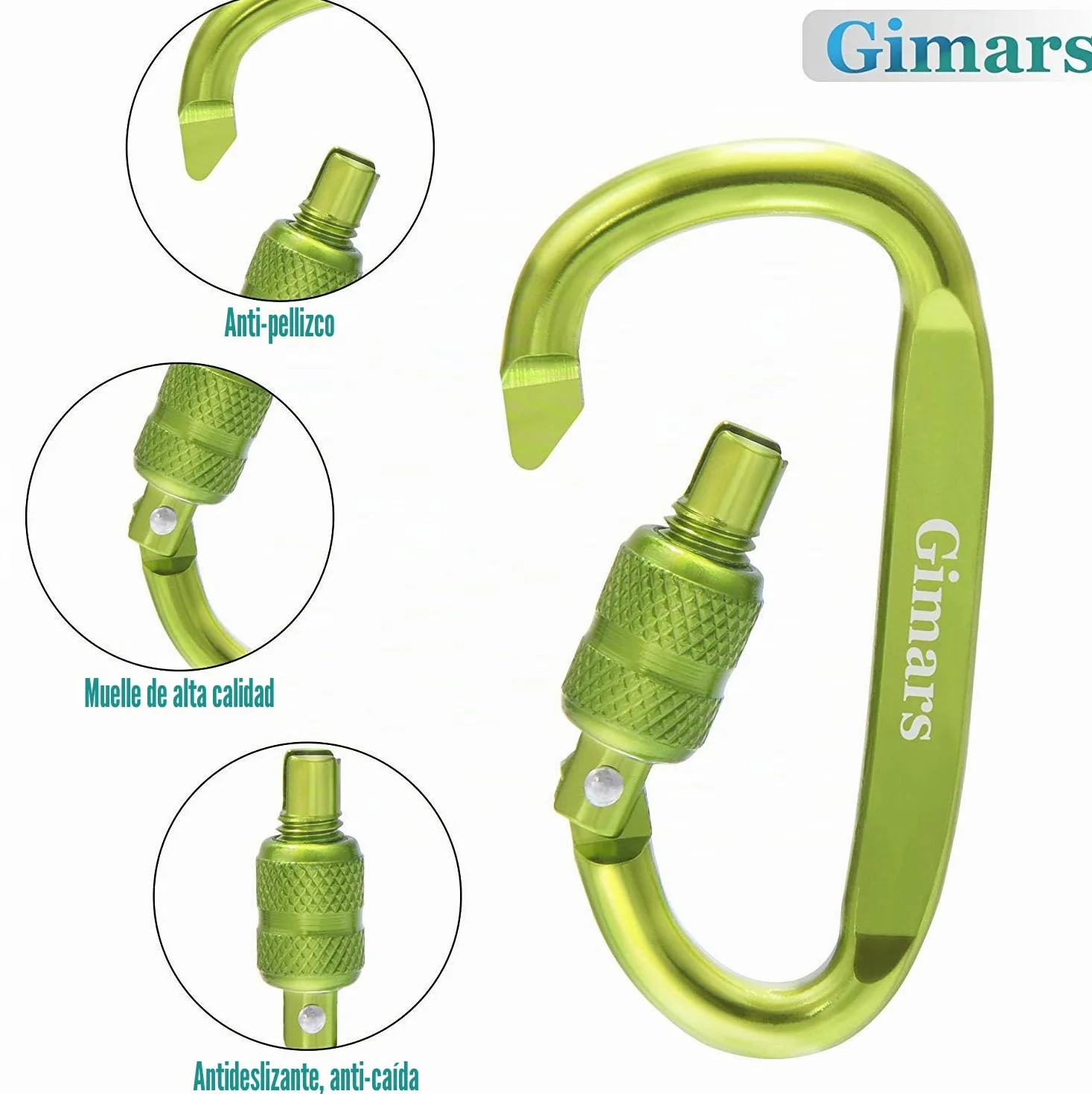 Gimars Juego de 10 Mosquetones D Aluminio con Tuerca 6*6*3.3 cm, Cierre de Mosquetón con Resorte para Camping, Senderismo, Gimnasio, Pesca y Mochilero Herramienta Resistente y Ligera al Aire Libre