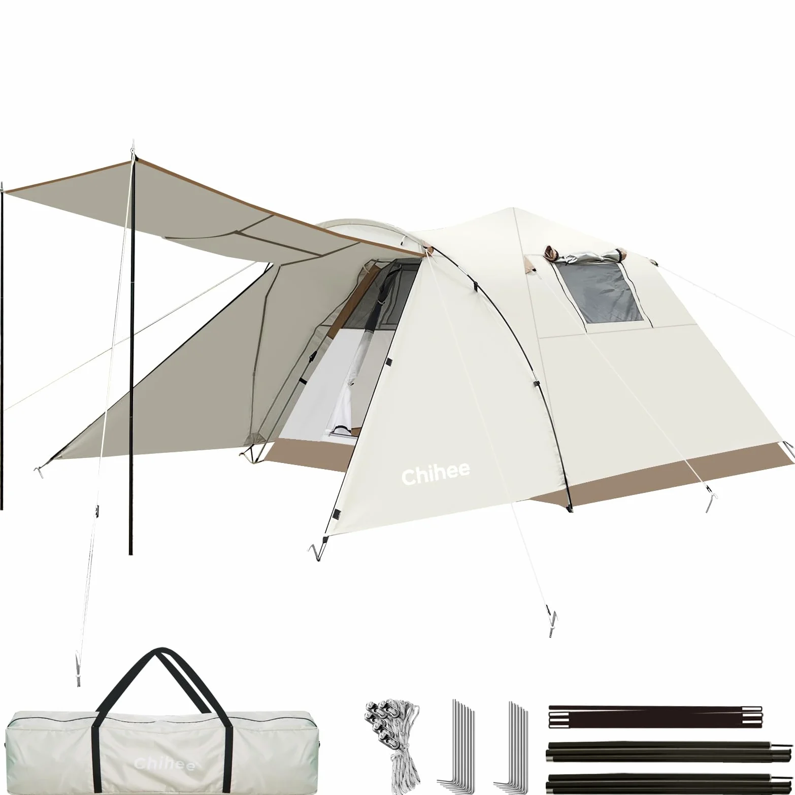 Chihee Tiendas de Camping Carpa Pop-Up Portátil,Carpa Familiar 2 Puertas Montaje Instantáneo Tienda Grande Resistente a la Intemperie Tienda 4 Estaciones con Toldo Incluye Bolsa de Transporte Rainfly