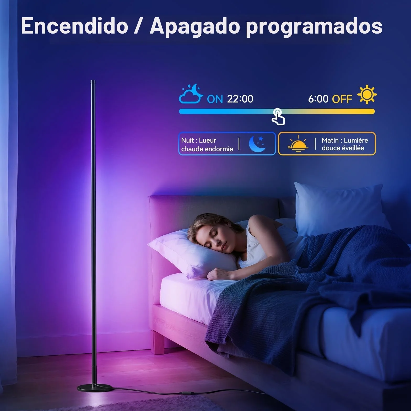 Lámpara de Pie LED Regulable RGB 160 cm Control por App y Mando a Distancia Sincronización de Música Temporizador