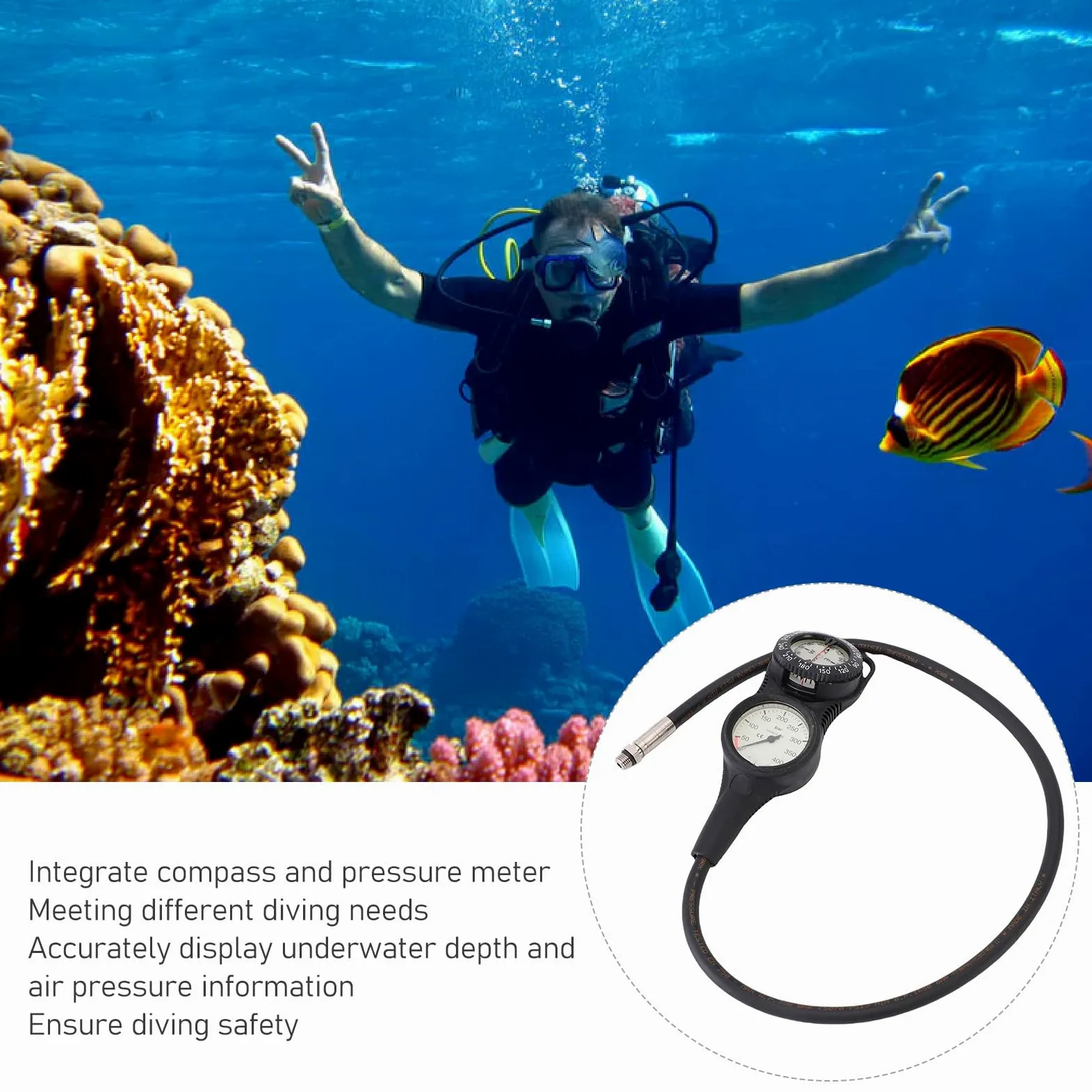 Sorandy Brújula Medidor de Presión de Buceo, Instrumento de Unidad Múltiple con Pantalla Clara con Material Plástico de Larga Duración, Consola de Instrumentos de Buceo para Recreación