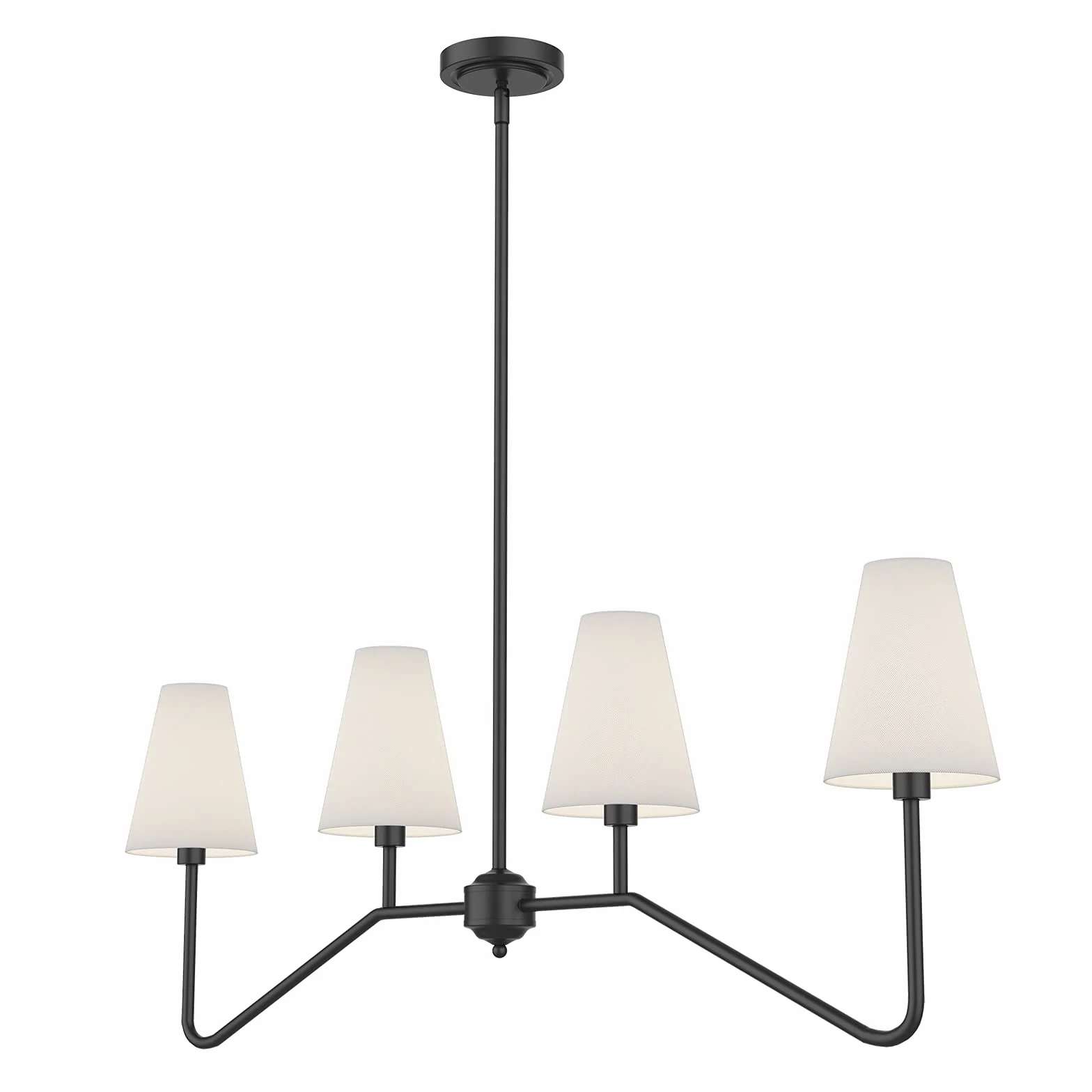 47" W 4-Light Linear Kitchen Island Lighting Fixture Classic Chandelier Matt Black White Linen Shades 160W