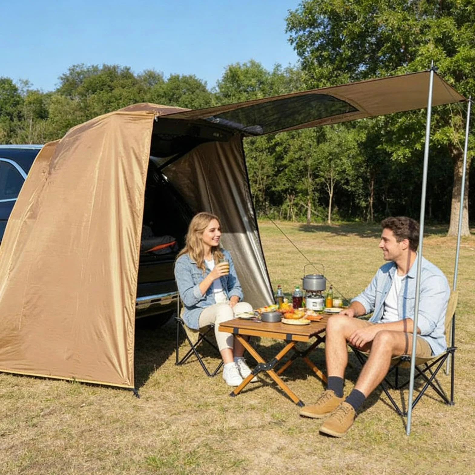 Tienda Para Puerta Trasera SUV - Poliéster 190T 190x130cm Impermeable | Toldo Trasero Para Coche Con Postes De Soporte, Refugio Para Acampar A Prueba De Viento Para SUV, Sedán, Camioneta, Furgoneta, V