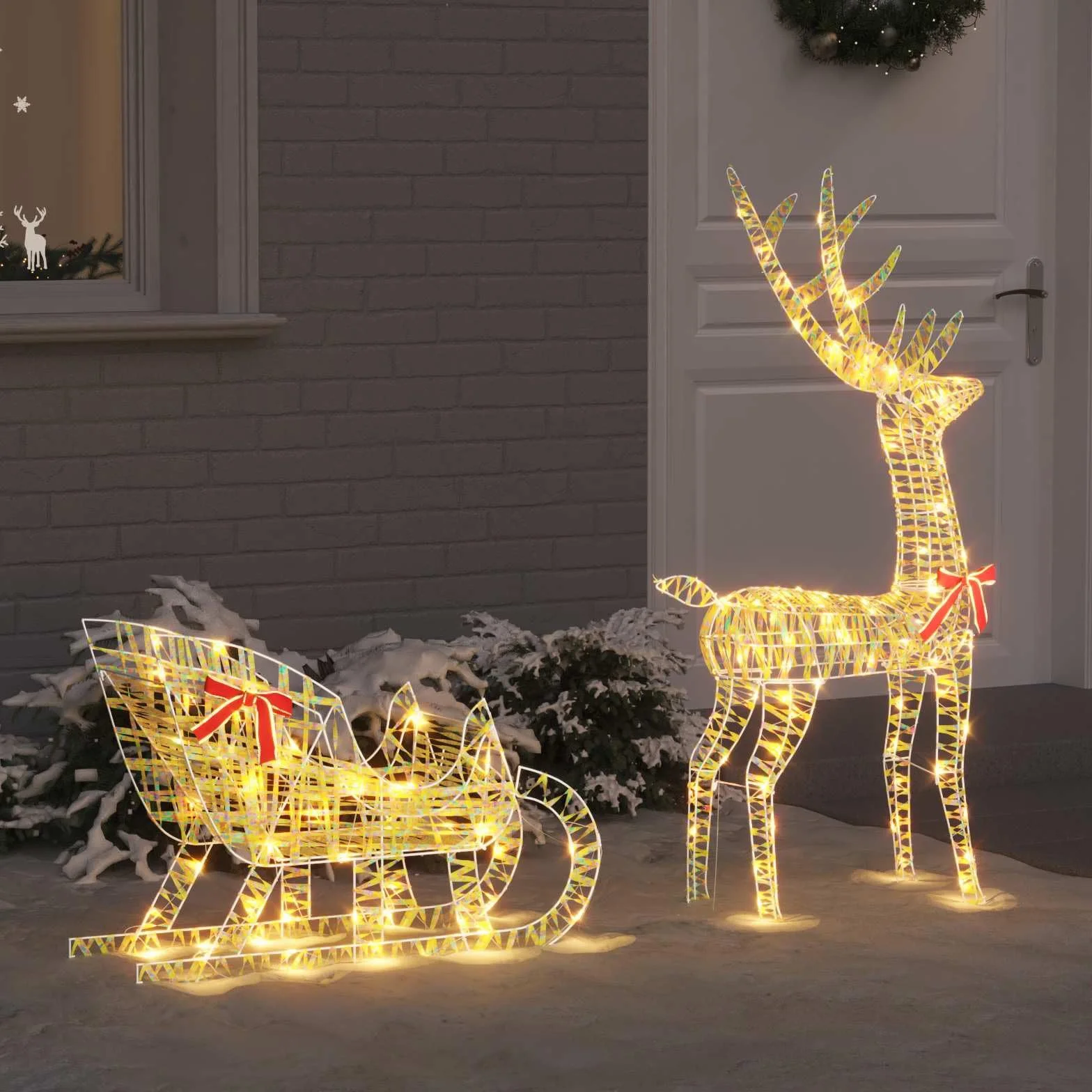 vidaXL Trineo tirado por Reno 200 LED cálido 70 x 26 x 129 cm Decoración navideña