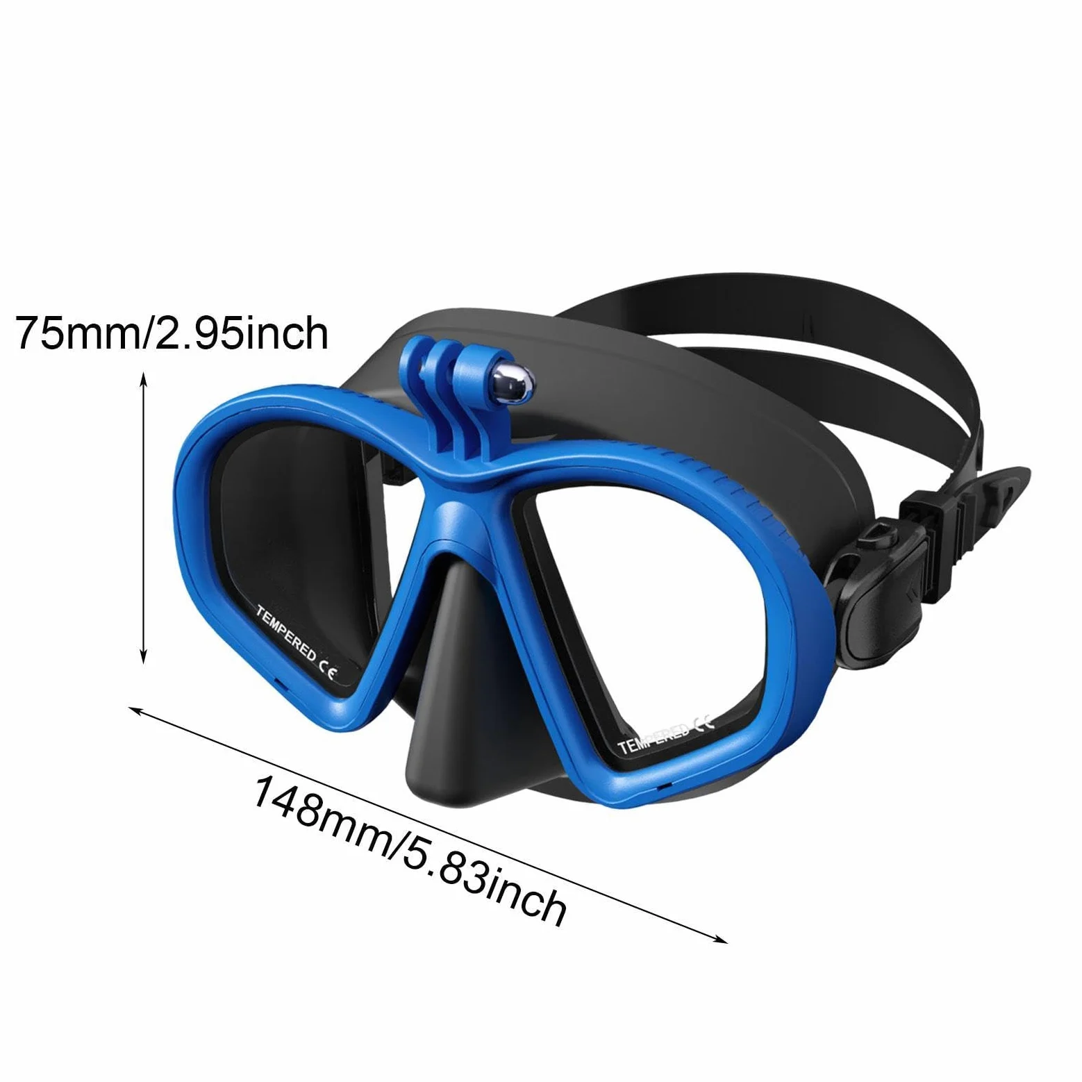 Máscara de Buceo, Máscara de Snorkel, Gafas, Equipo de Natación, Fabricado en Vidrio Templado con Soporte para Cámara Incorporado.