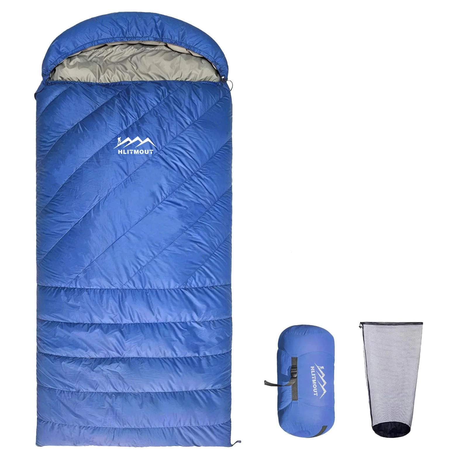 Saco de Dormir Rectangular de Plumón con Sombrero Desmontable, de -5 °C a 8 °C, Ligero y Compacto, para Camping, Senderismo y Mochileros