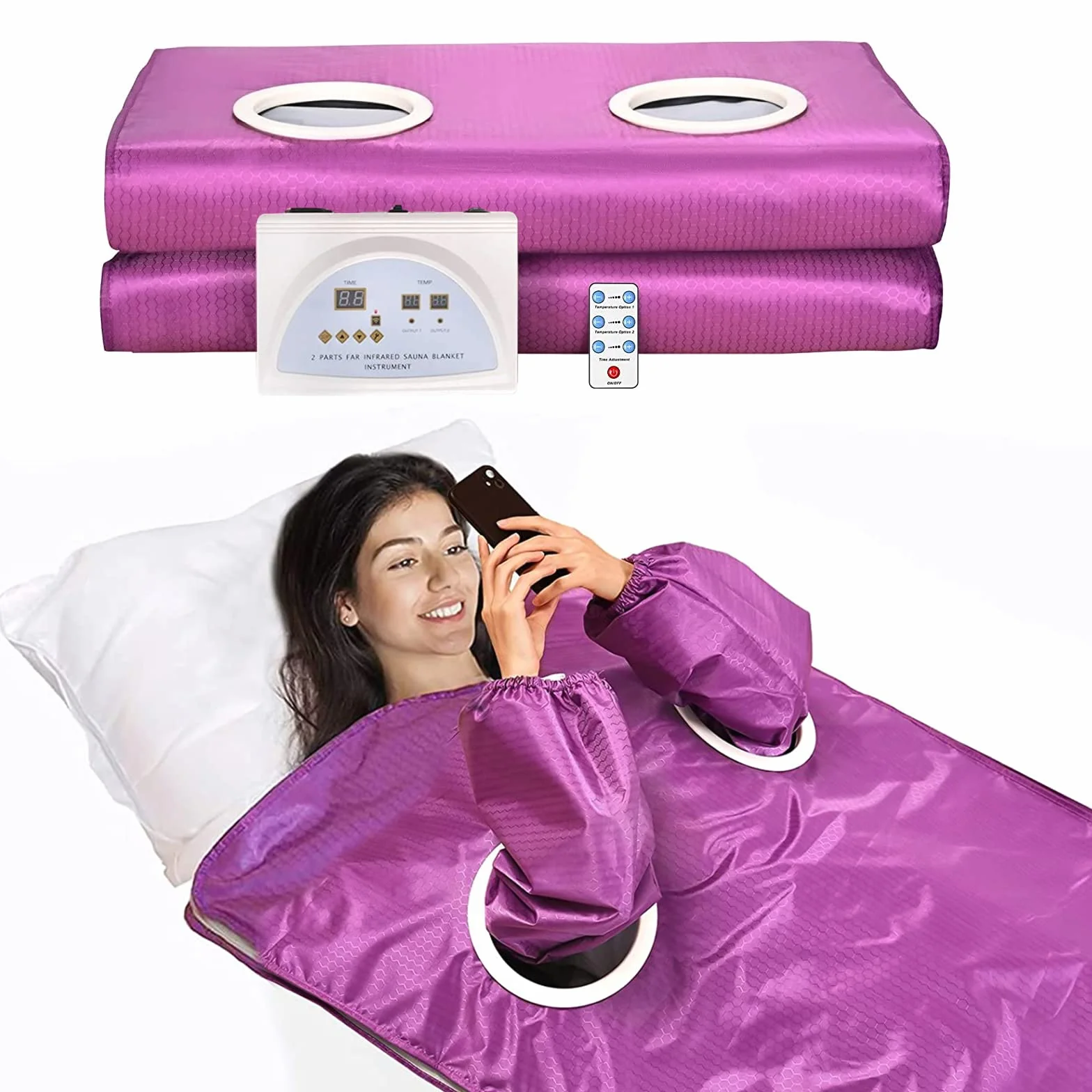 Manta de Sauna Infrarrojo Portatil Far Infrared Sauna Blanket 2 Zone con 2 Mangas