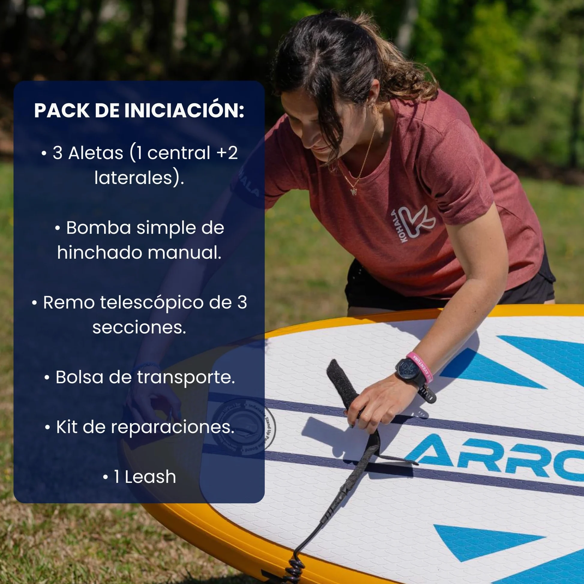 KOHALA Tabla Paddle Surf Hinchable Arrow 10’2” (310 x 81 x 15) cm | Pack Pro con Remo, Bomba Doble Acción, Mochila, Leash y Aletas | Tabla Fusion Avanzada para Adultos