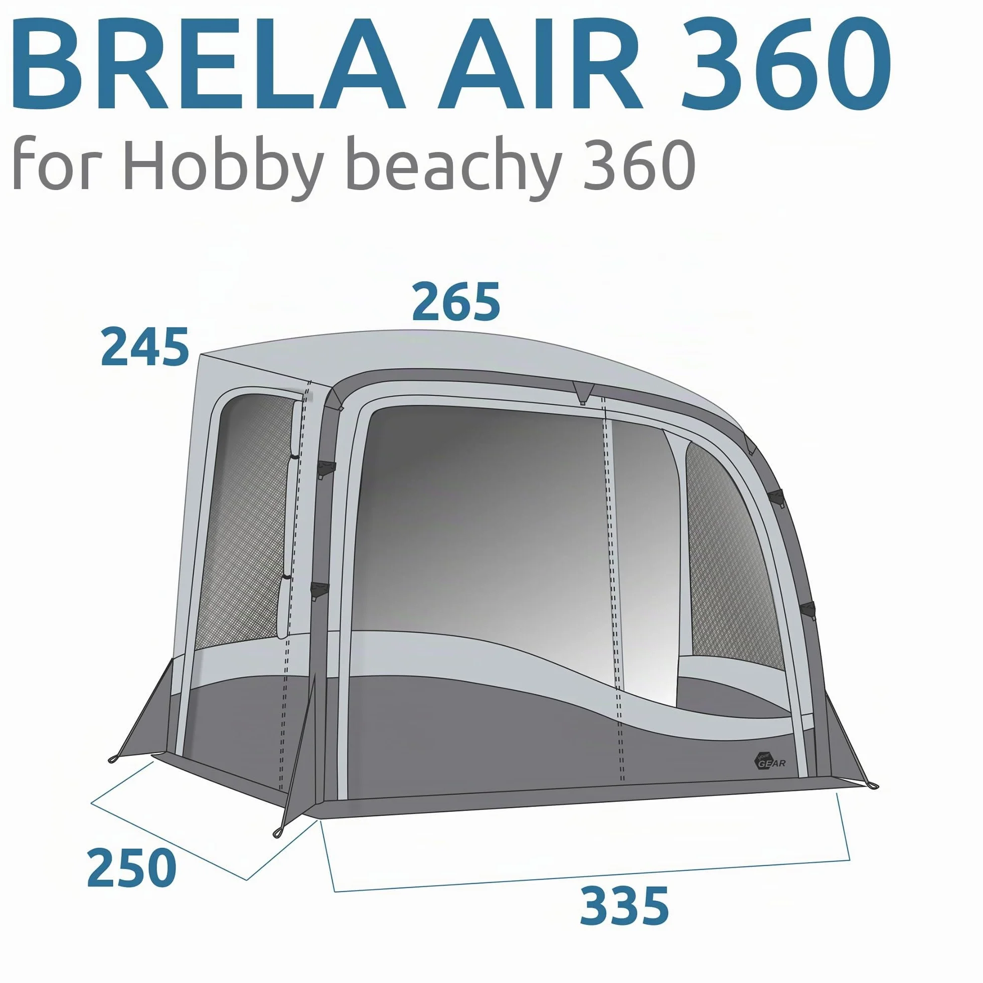 your GEAR Brela Air 360 – Tienda de campaña de aire para Hobby Beachy Caravan – Parasol y toldo para caravana con listón – UV 50+ (para Beachy 360)