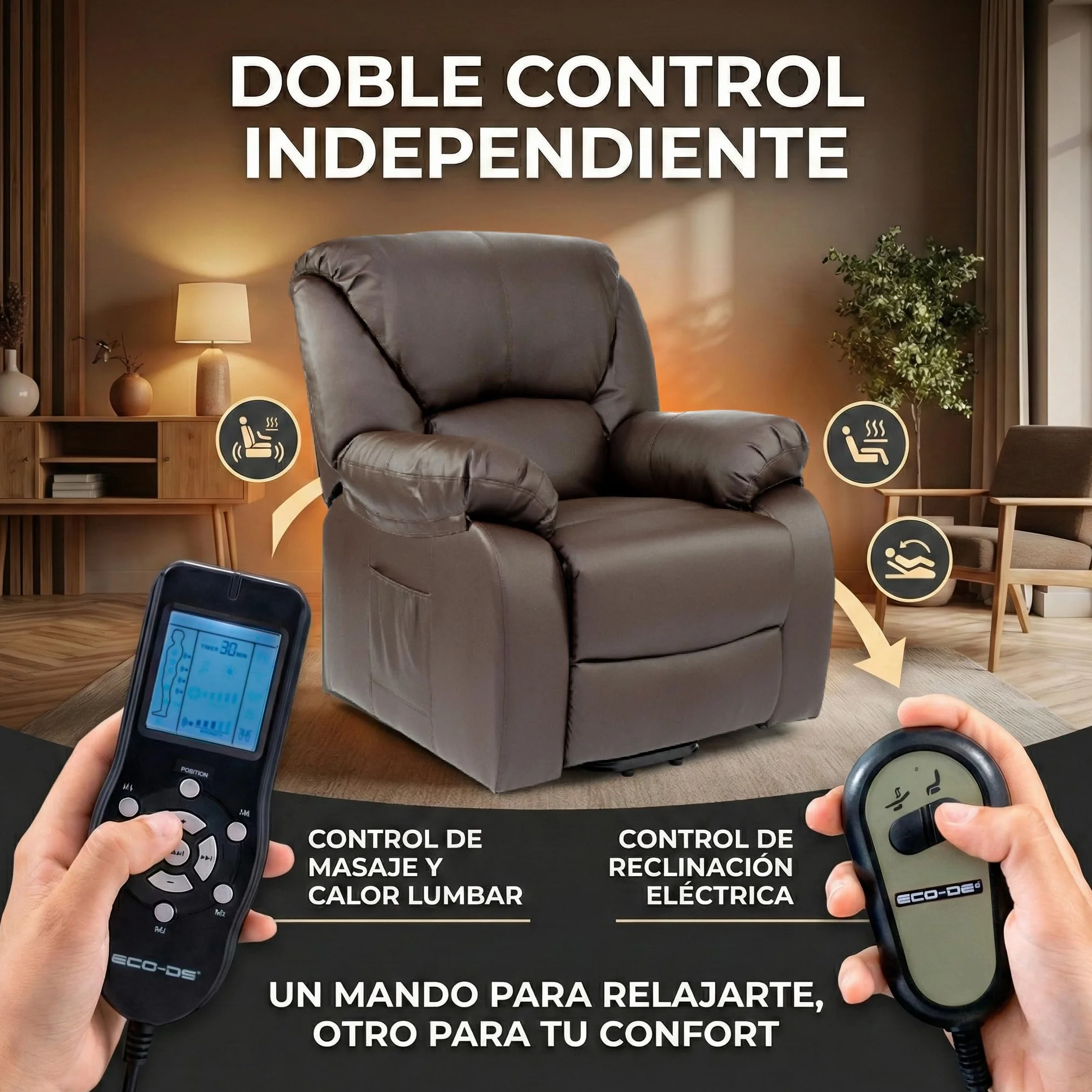 Sillon de Relax Reclinable Electrico con Masaje y Calor Lumbar para Personas Mayores