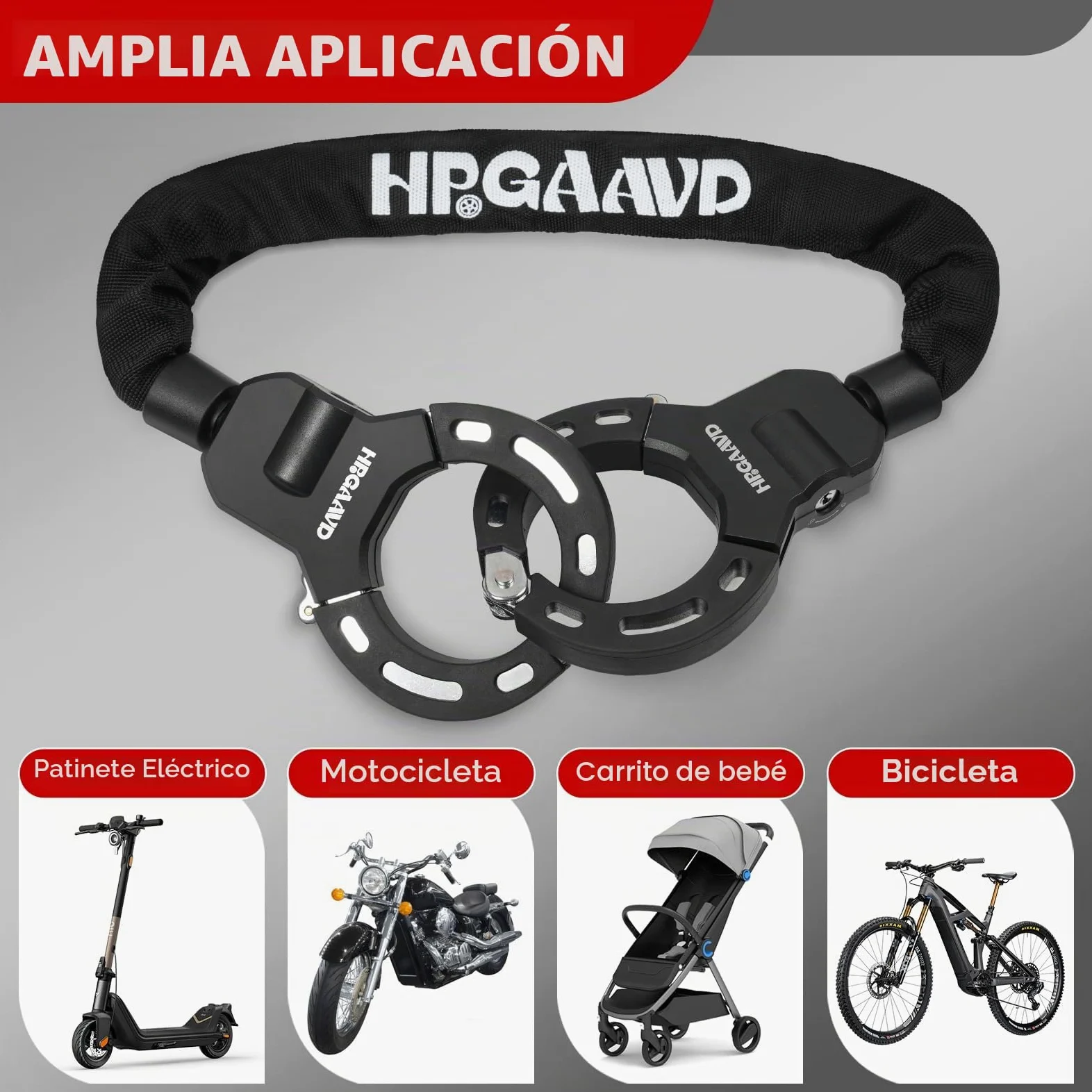 Candado de Esposas Patinete Electrico, Antirrobo Para Bici，Candado de alta Seguridad，Antirrobo con Cadena de 8 mm de Grosor für Scooters/Patinete Eléctricas/Bicicletas/E-Bike/Moto