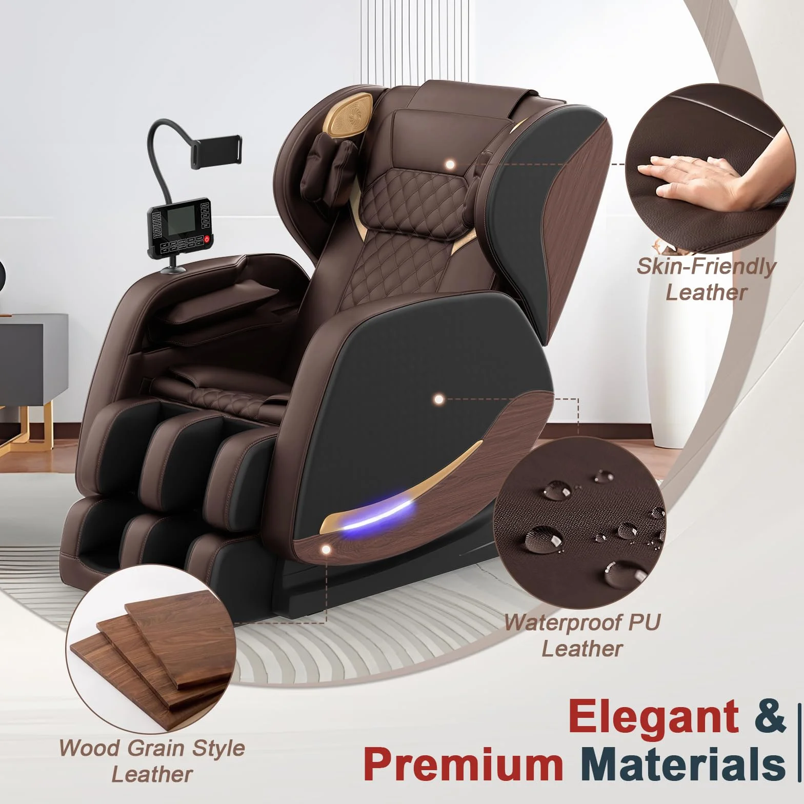 Sillón de Masaje Reclinable de Cuerpo Completo con 14 Rodillos, 8 Bolsas de Aire, Calefacción y Bluetooth