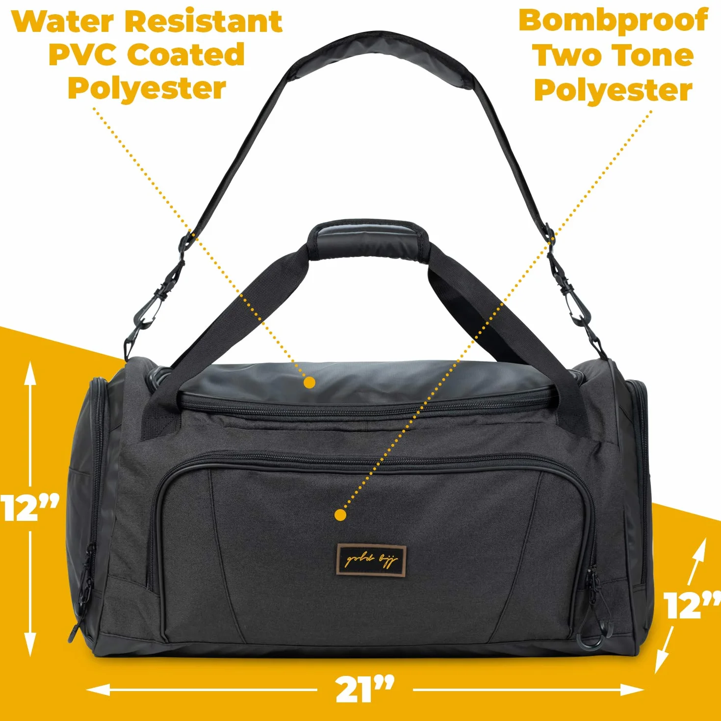 Gold BJJ Jiu Jitsu Duffle Bag - Waterproof Pocket for Sweaty Gi, Rashguard, or Shoes - The Duffel Bag for Martial Arts Gear, Boxing, MMA, and More